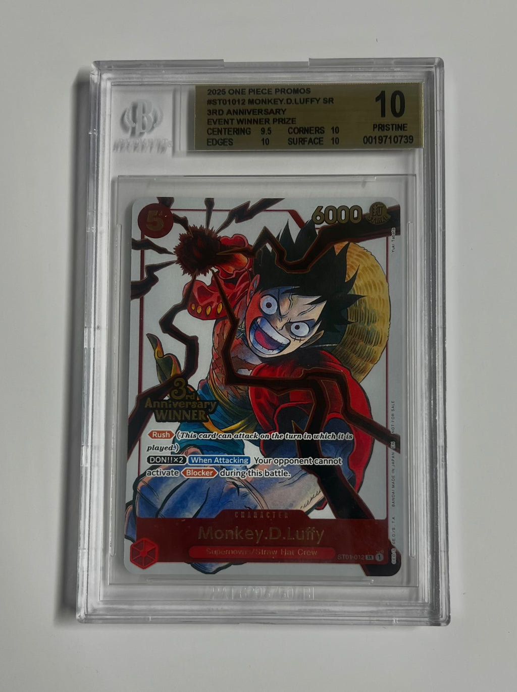 Monkey D. Luffy #ST01-012 3rd Anniversary Event Winner 2025 One Piece Promos BGS 10