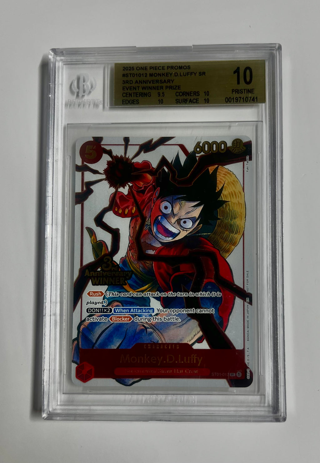 Monkey D. Luffy #ST01-012 3rd Anniversary Event Winner 2025 One Piece Promos BGS 10