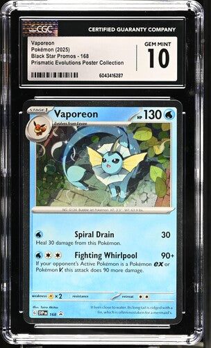 Vaporeon #168 [Cosmos Holo], Black Star Promos, 2025 Prismatic Evolutions Poster Collection CGC 10