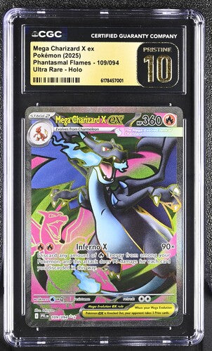 Mega Charizard X ex Ultra Rare, Holo 2025 Phantasmal Flames CGC Pristine 10