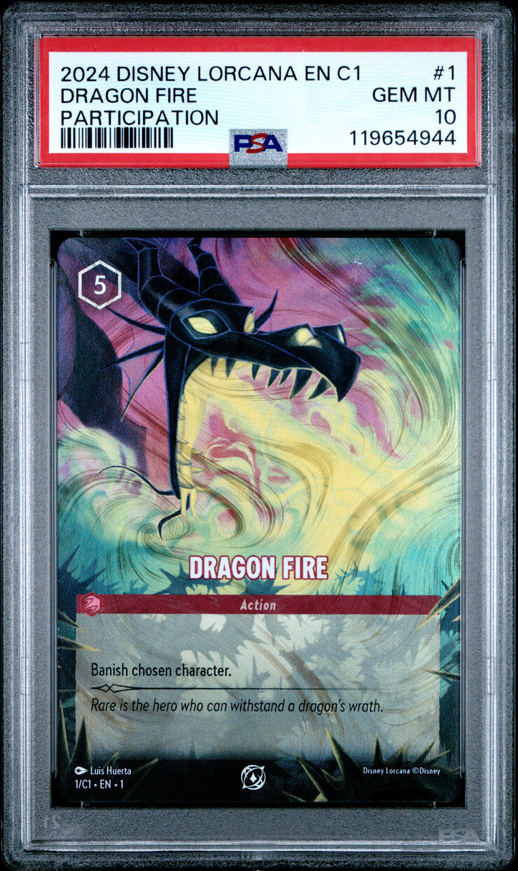 Dragon Fire Participation Disney Lorcana En C1-Lorcana Challenge Promo NM PSA 10