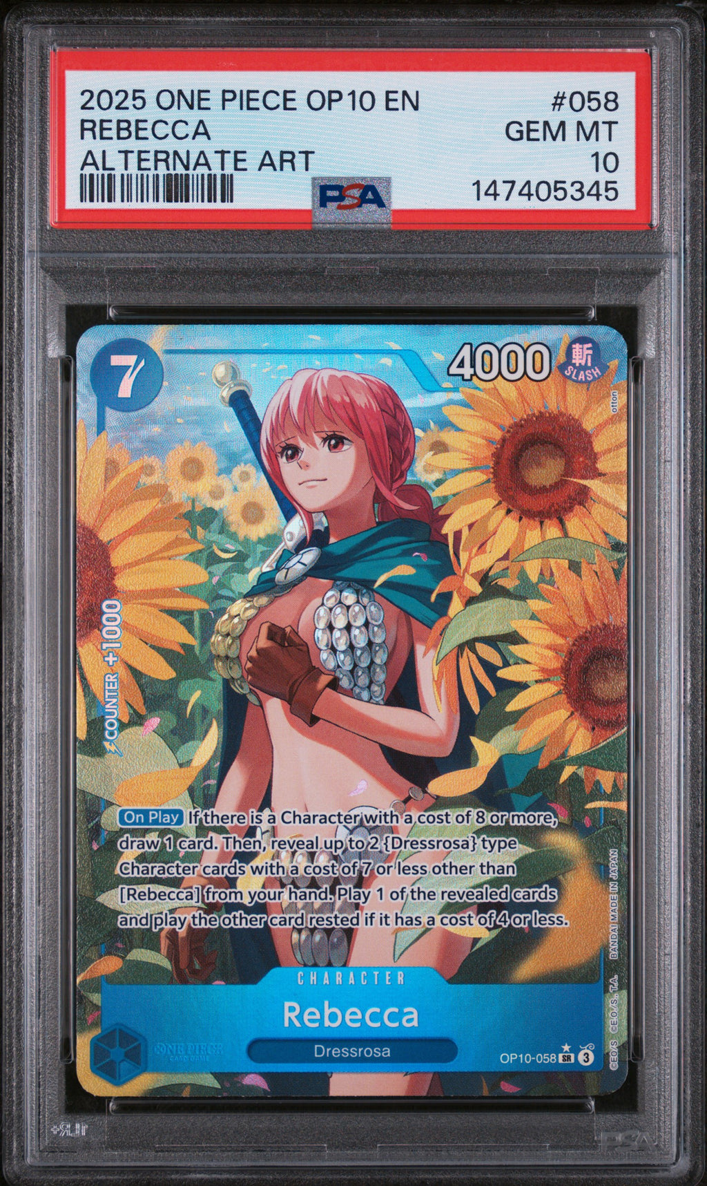 REBECCA ALTERNATE ART 2025 ONE PIECE OP10-ROYAL BLOOD PSA GEM MT 10