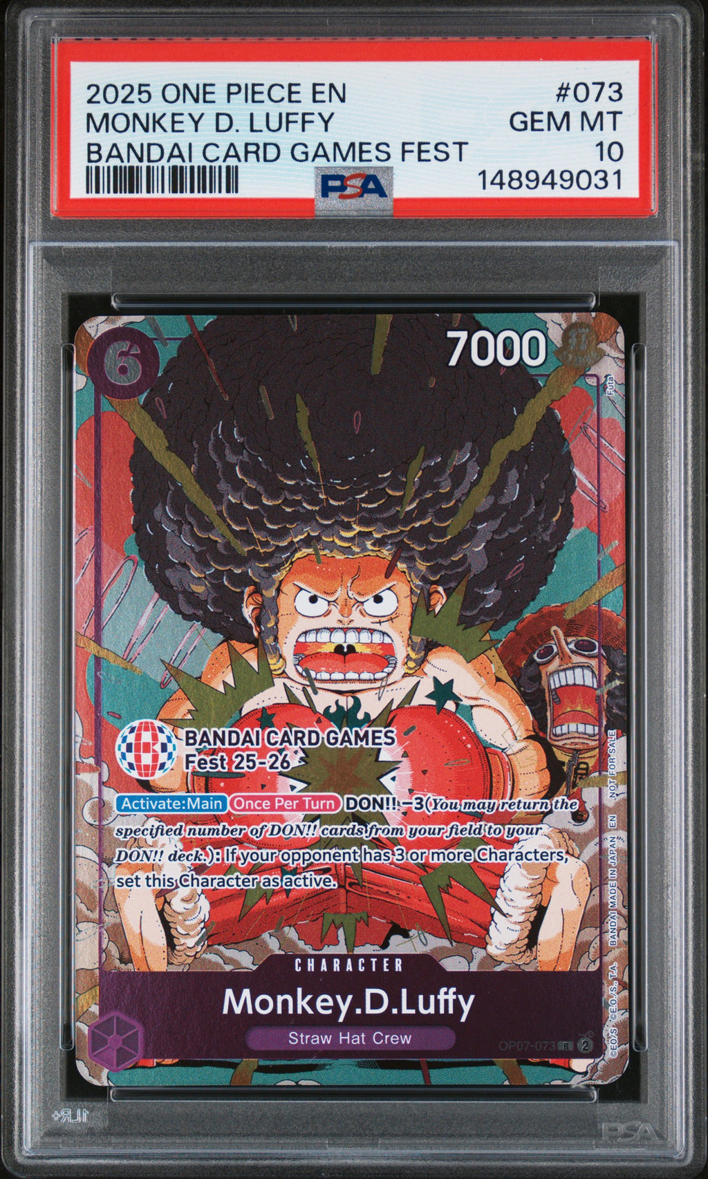 Monkey D. Luffy Bandai Card Games Fest One Piece Promos 073 NM PSA 10