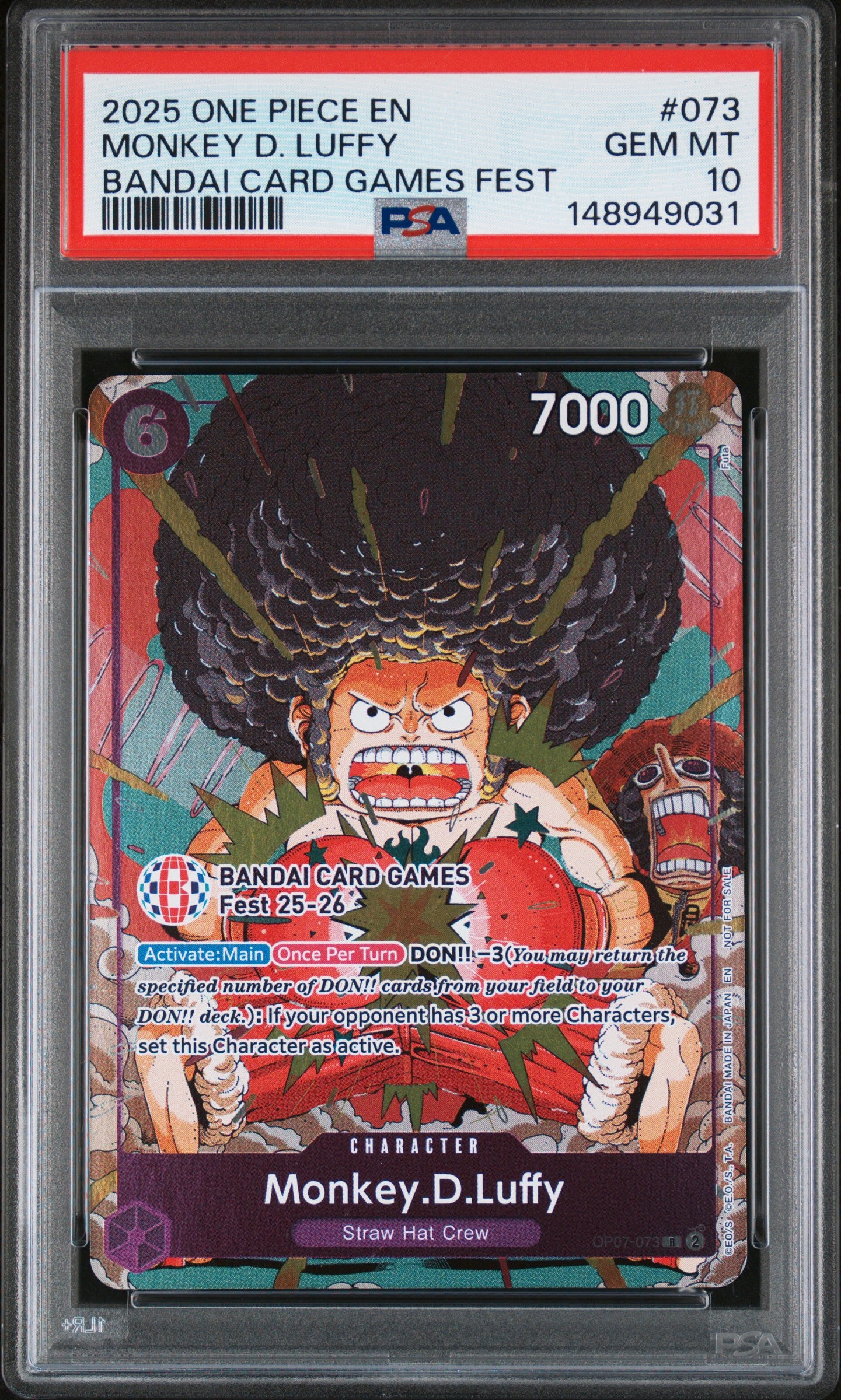 Monkey D. Luffy Bandai Card Games Fest One Piece Promos 073 NM PSA 10