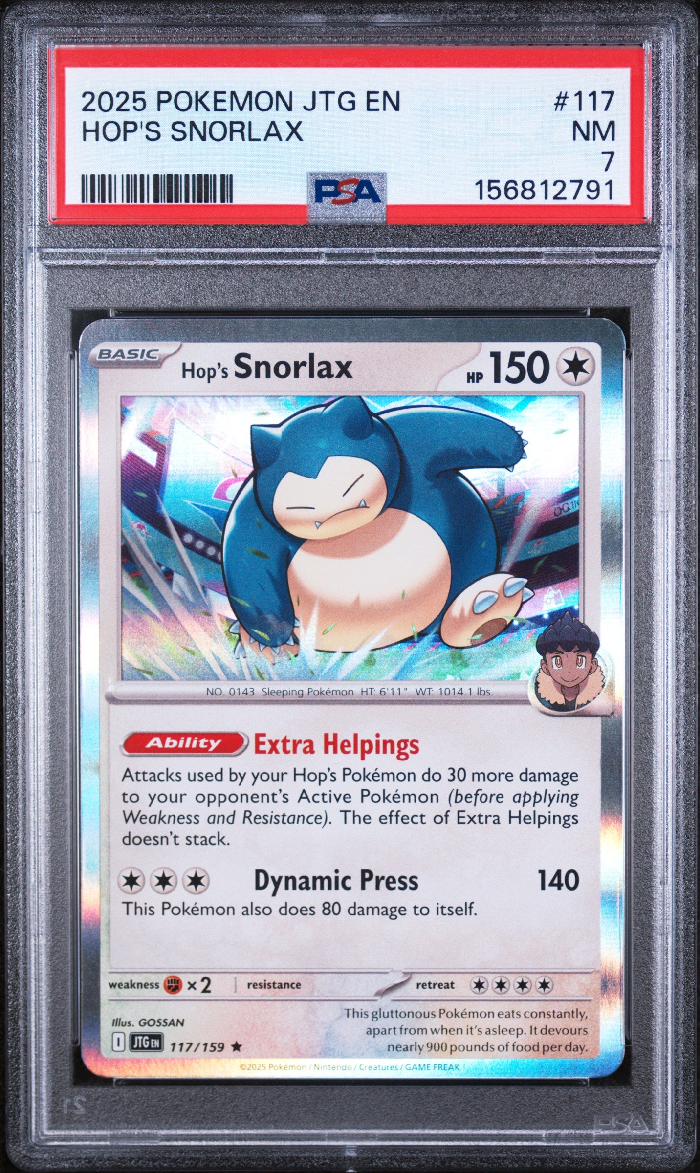 Hop'S Snorlax Pokemon Jtg En-Journey Together 117 NM PSA 7