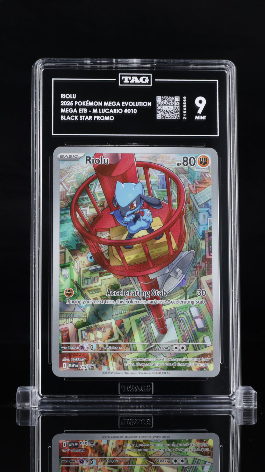 Riolu Holo 2025 Pokémon Mega Evolution Black Star Promos TAG 9 MINT