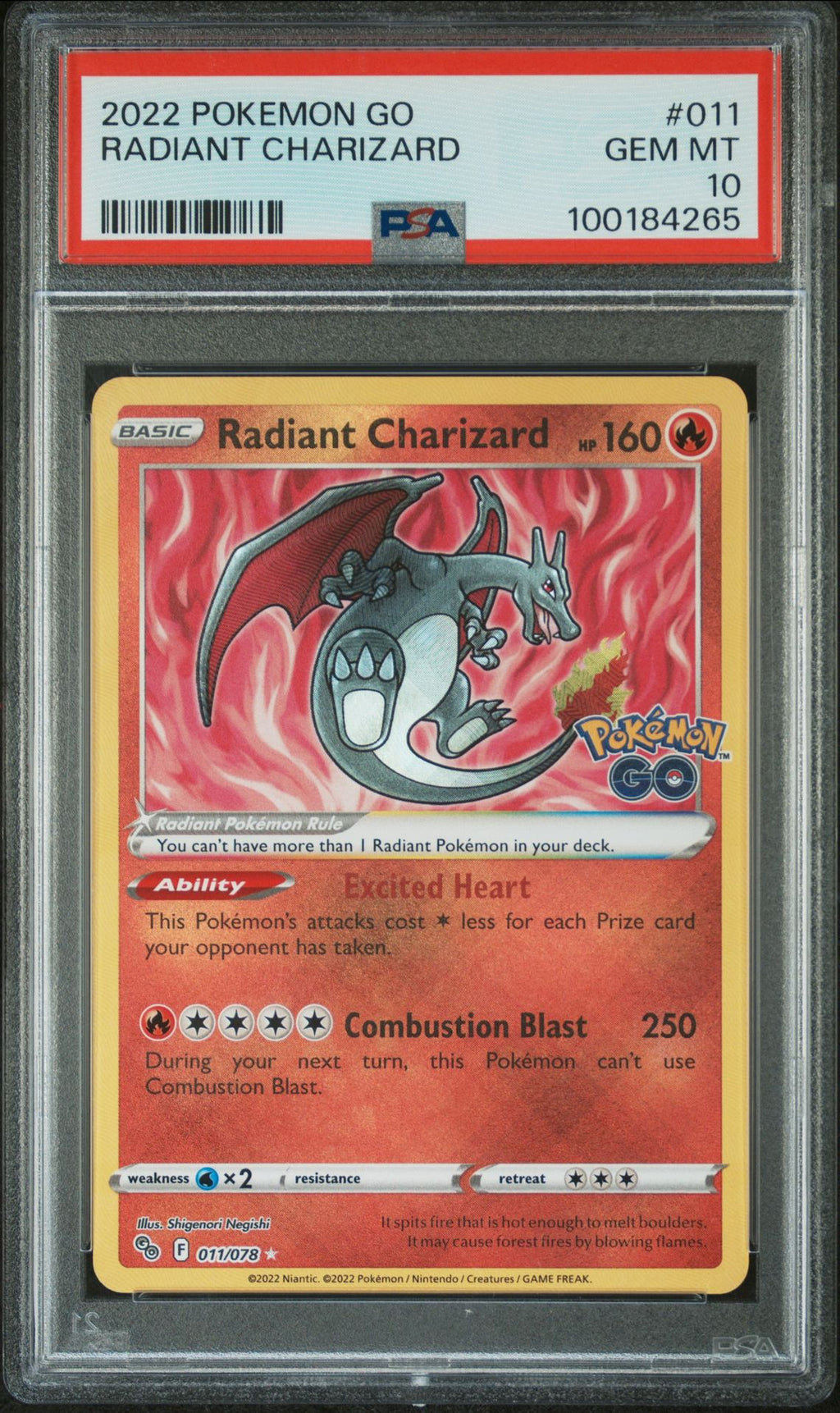 RADIANT CHARIZARD 2022 POKEMON GO PSA GEM MT 10