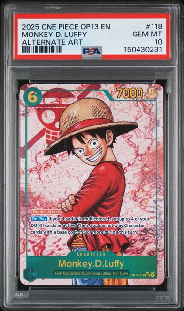 Monkey D. Luffy #118 Alternate Art 2025 OP13 PSA 10