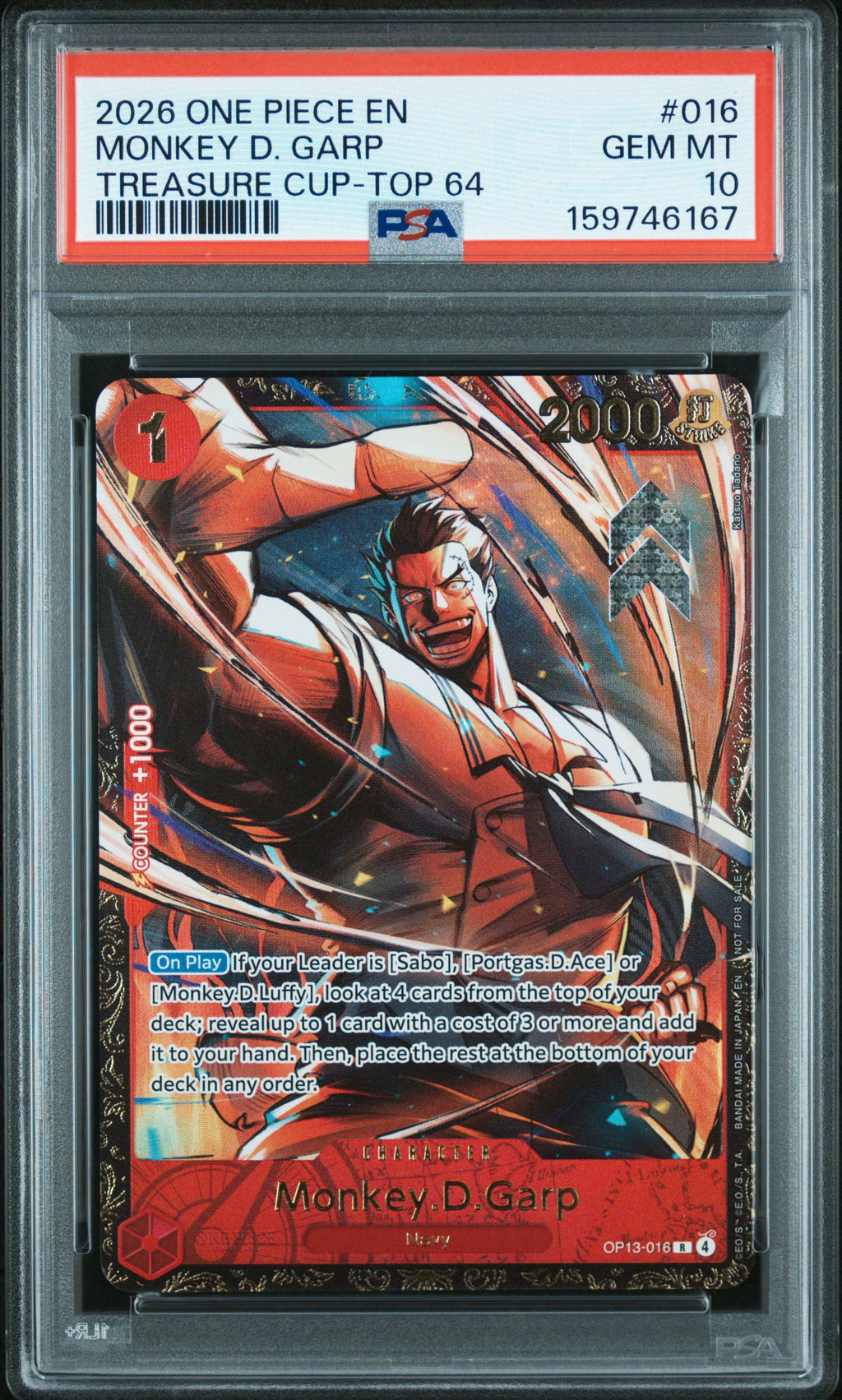 Monkey D. Garp Treasure Cup-Top 64 One Piece Promos 016 NM PSA 10