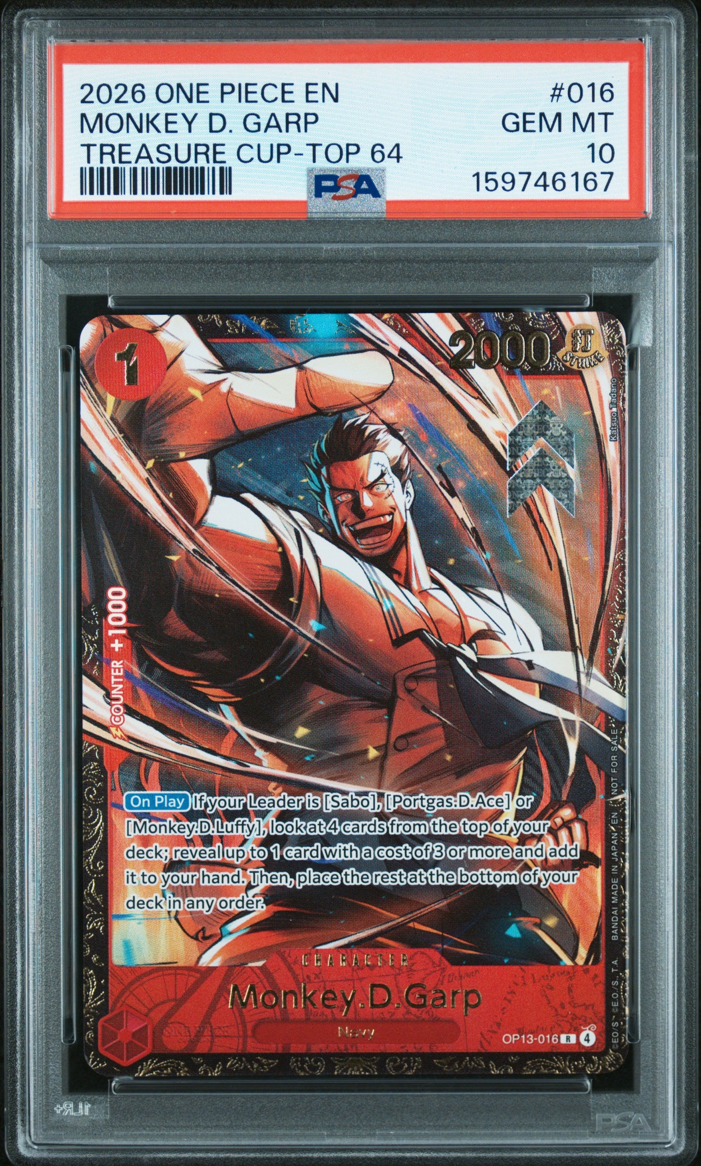 Monkey D. Garp Treasure Cup-Top 64 One Piece Promos 016 NM PSA 10