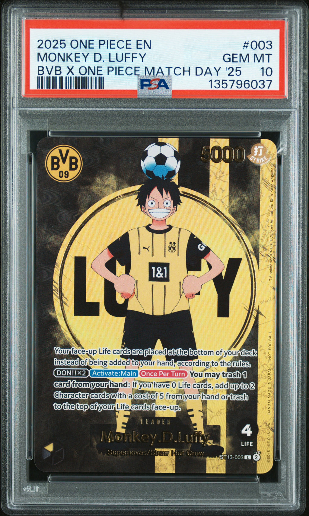 Monkey D. Luffy Bvb X One Piece Match Day '25 One Piece Promos 003 NM PSA 10