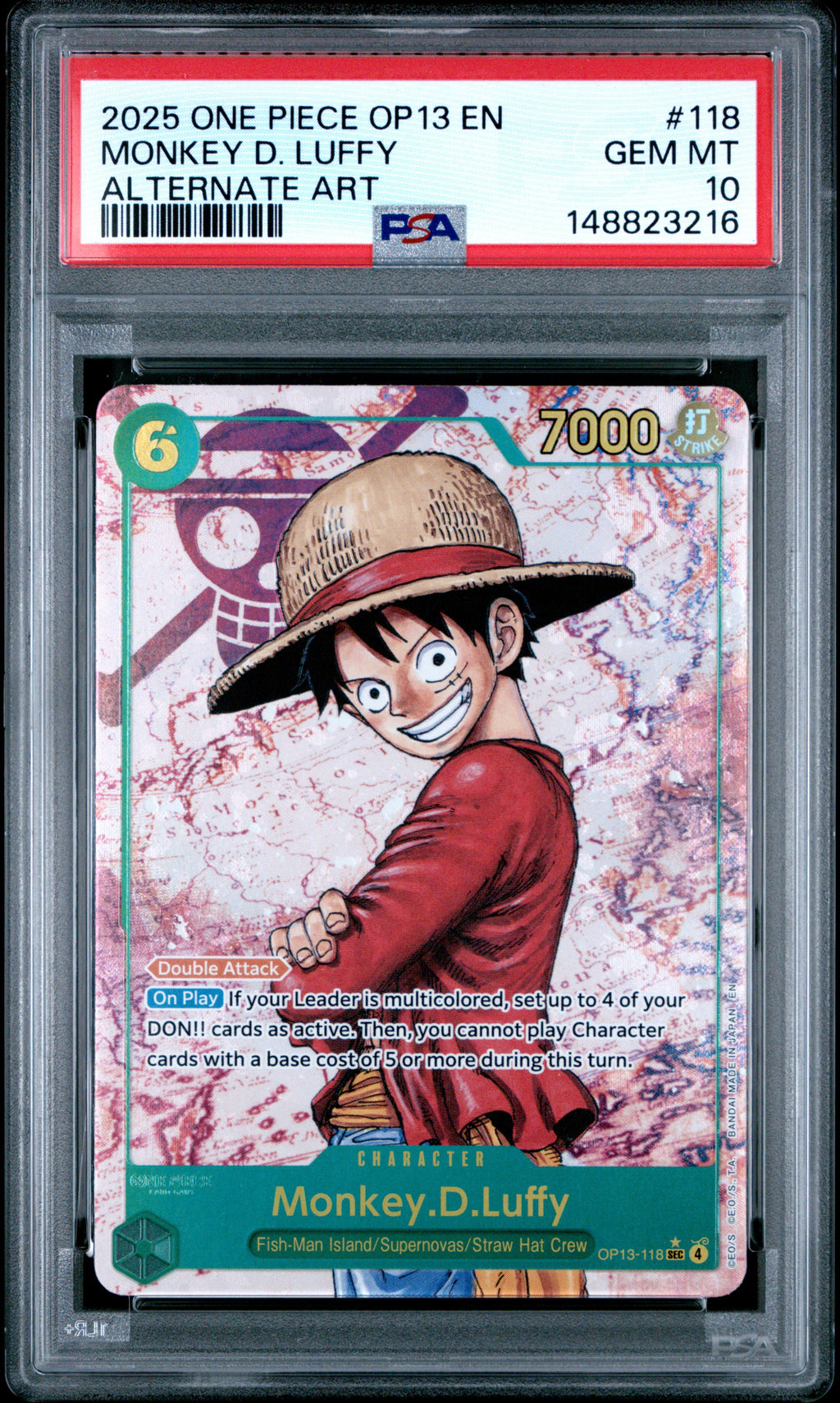 Monkey D. Luffy Alternate Art One Piece Op13-Carrying On His Will 118 NM PSA 10