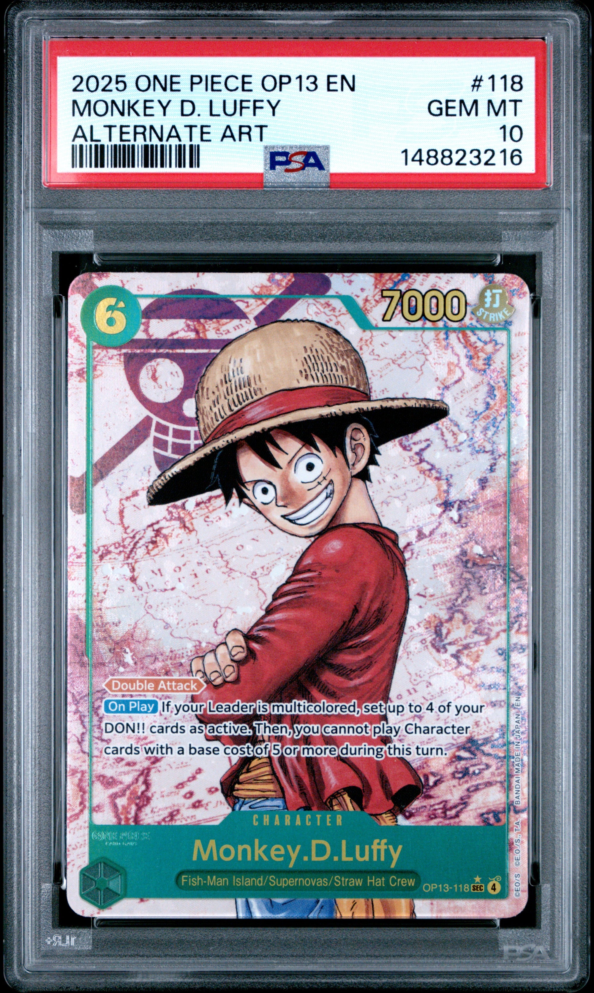 Monkey D. Luffy Alternate Art One Piece Op13-Carrying On His Will 118 NM PSA 10