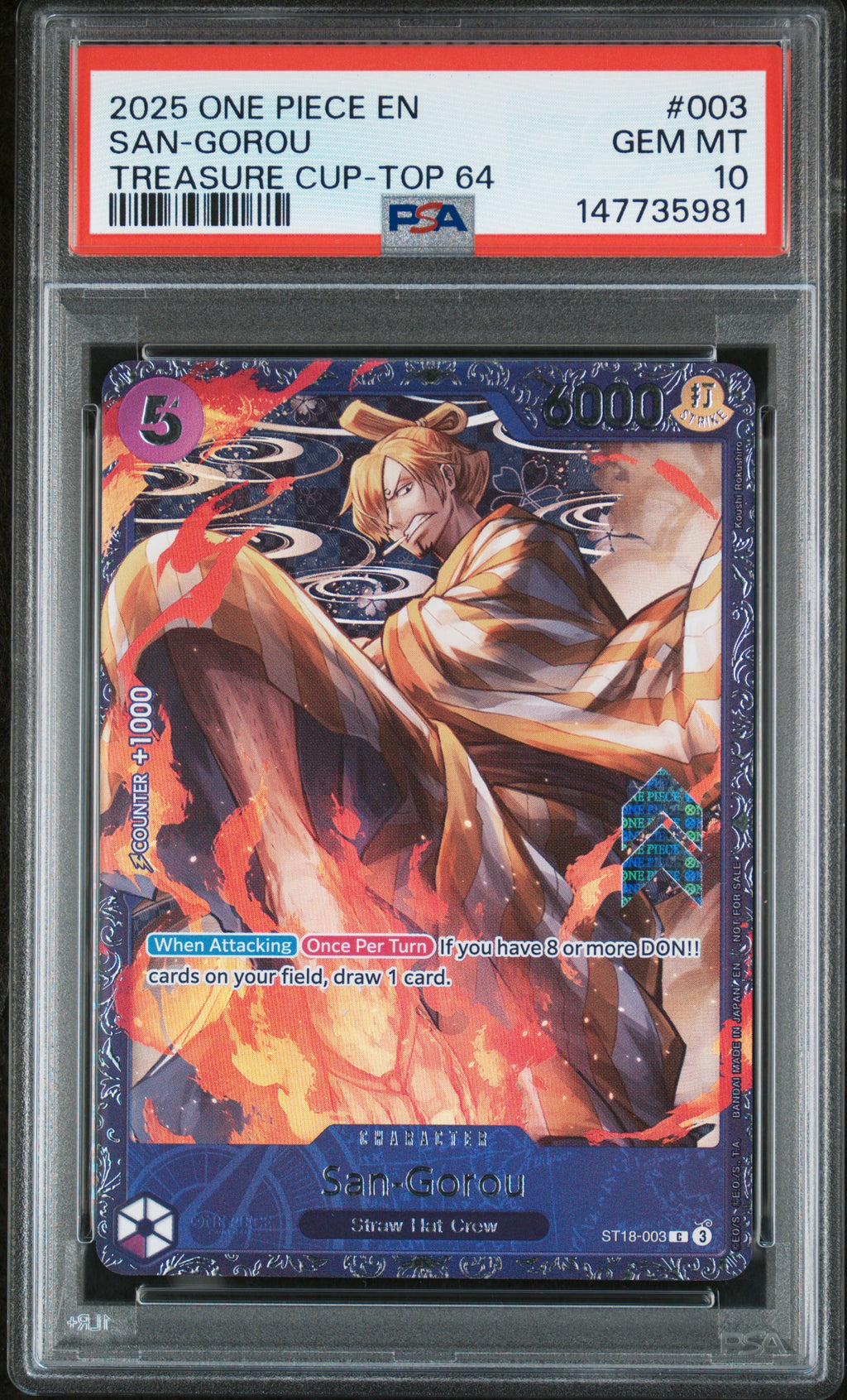 San-Gorou Treasure Cup-Top 64 One Piece Promos 003 NM PSA 10