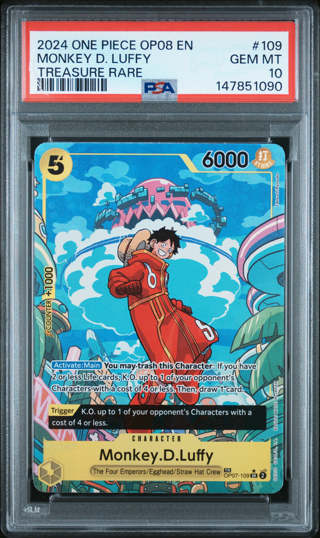MONKEY D. LUFFY TREASURE RARE 2024 ONE PIECE OP08-TWO LEGENDS PSA GEM MT 10