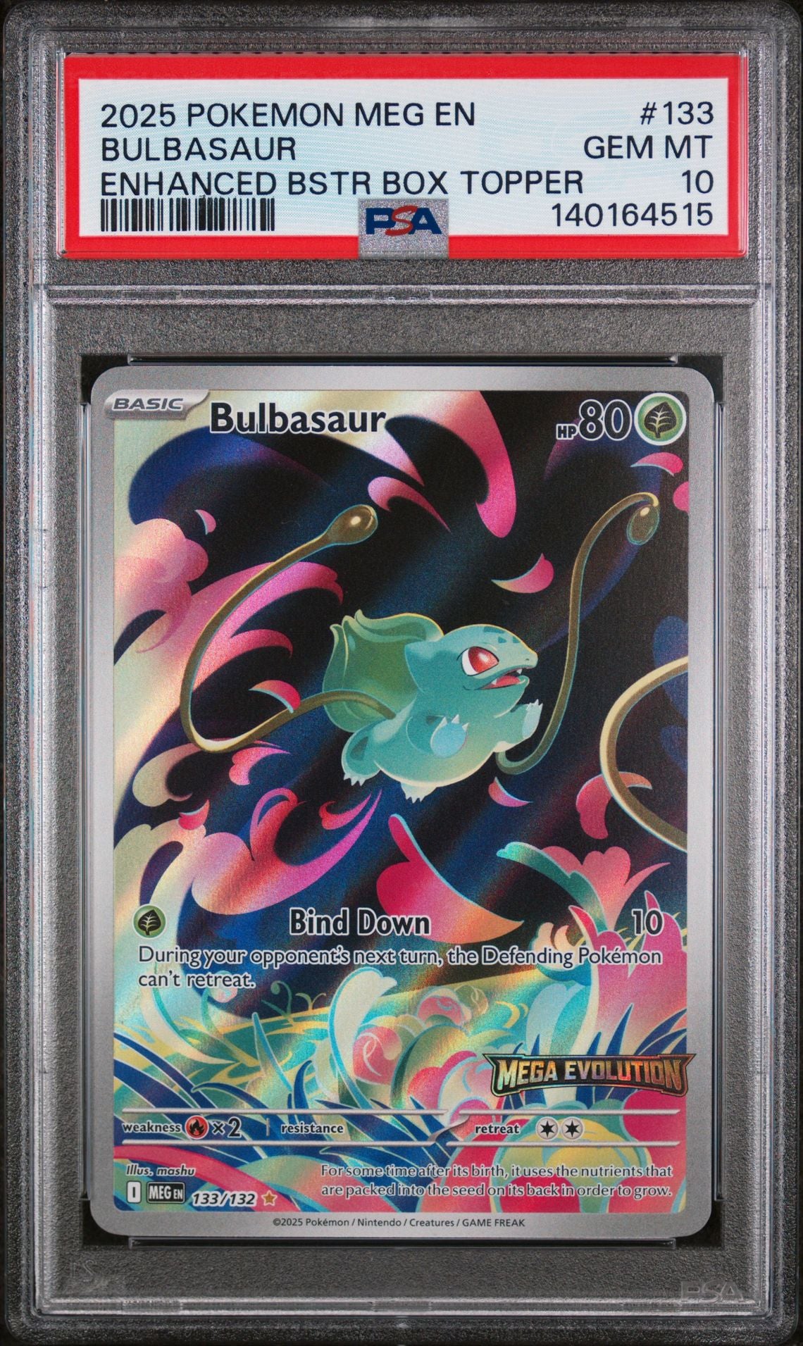 BULBASAUR ENHANCED BSTR BOX TOPPER 2025 POKEMON MEG EN-MEGA EVOLUTION PSA GEM MT 10
