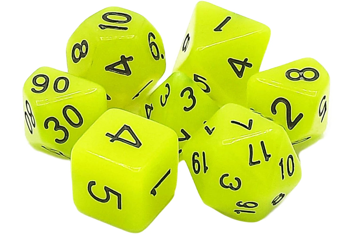 Old School Dice 7-Piece RPG Dice Set: Glow Dice - Yellow