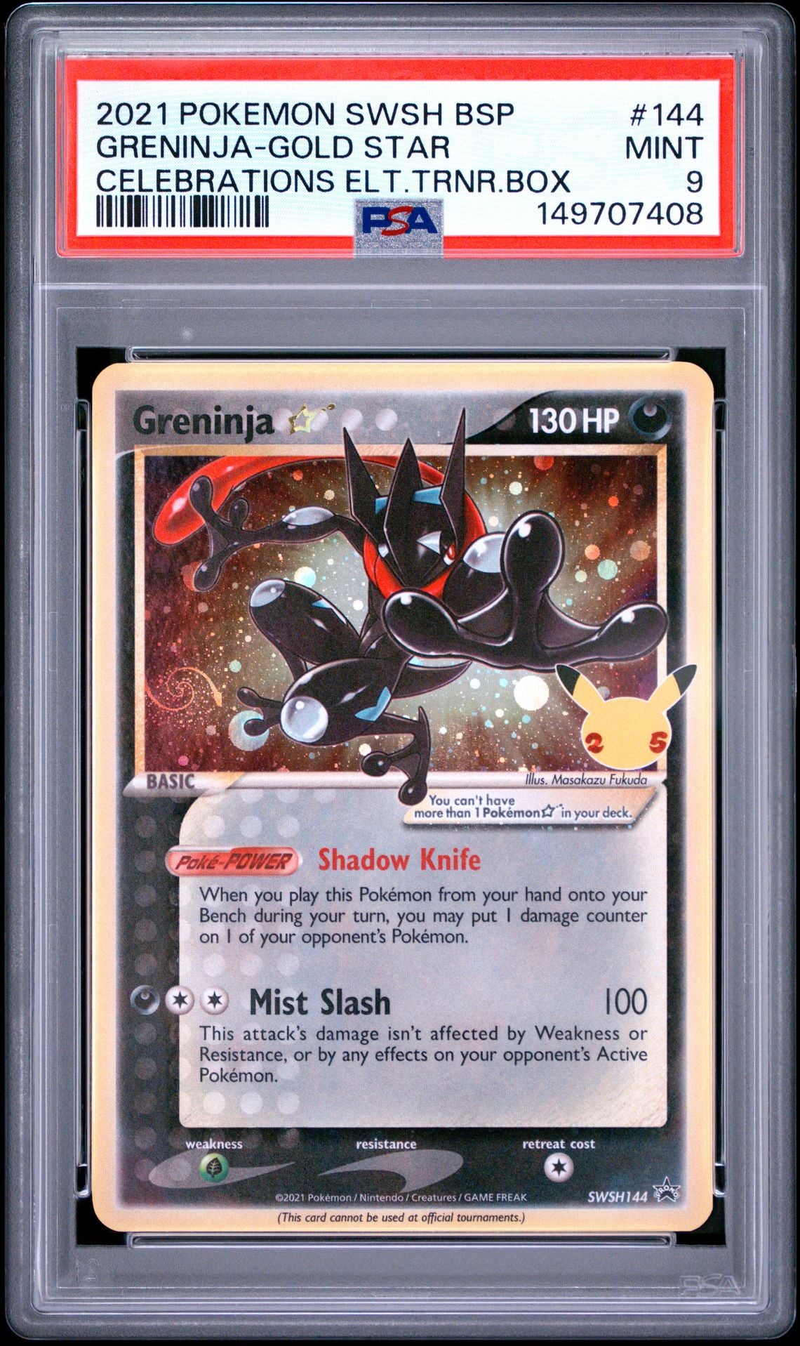GRENINJA-GOLD STAR CELEBRATIONS ELT.TRNR.BOX 2021 POKEMON SWSH BLACK STAR PROMO PSA MINT 9