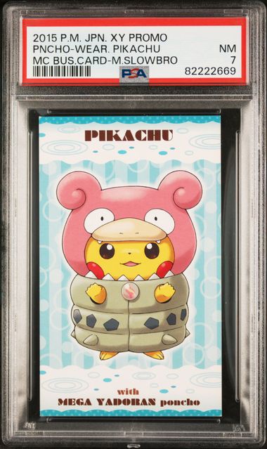 2015 Pokemon Japanese XY Promo Strong Cute Pikachu Mega Campaign Business Cards Slowbro Poncho Wearing Pikachu PSA 7