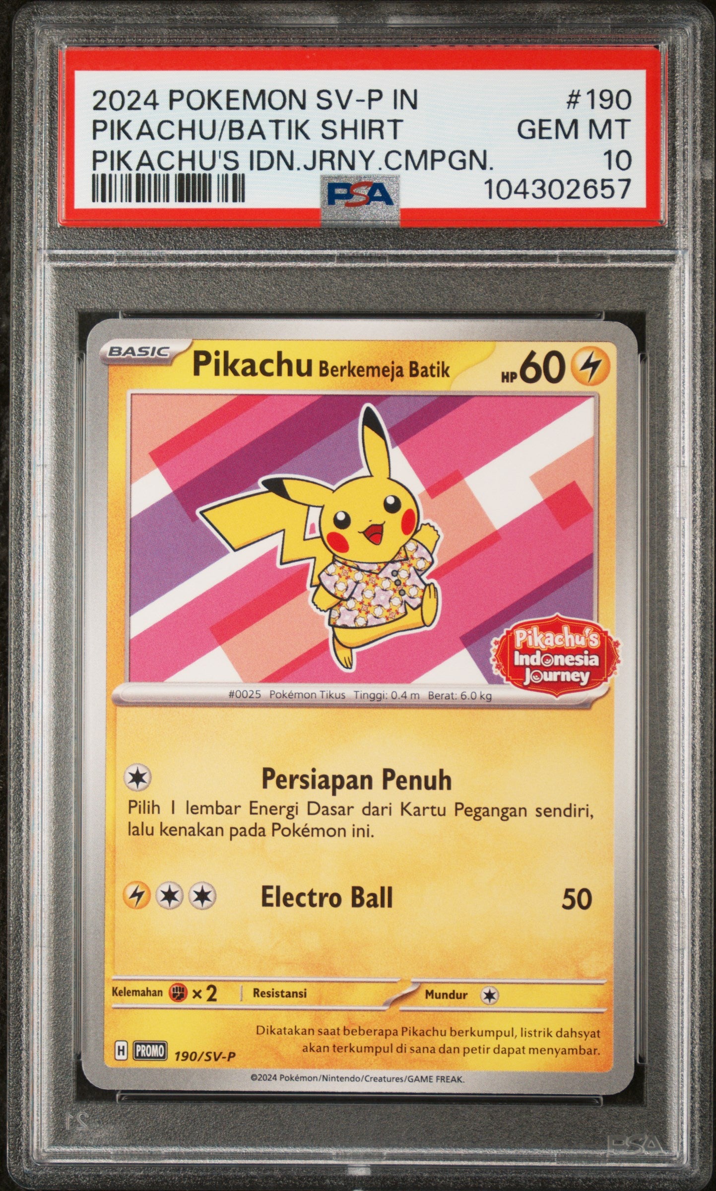 Pikachu/Batik Shirt Pikachu'S Idn.Jrny.Cmpgn. Indonesian Sv-P Promo 190 PSA 10