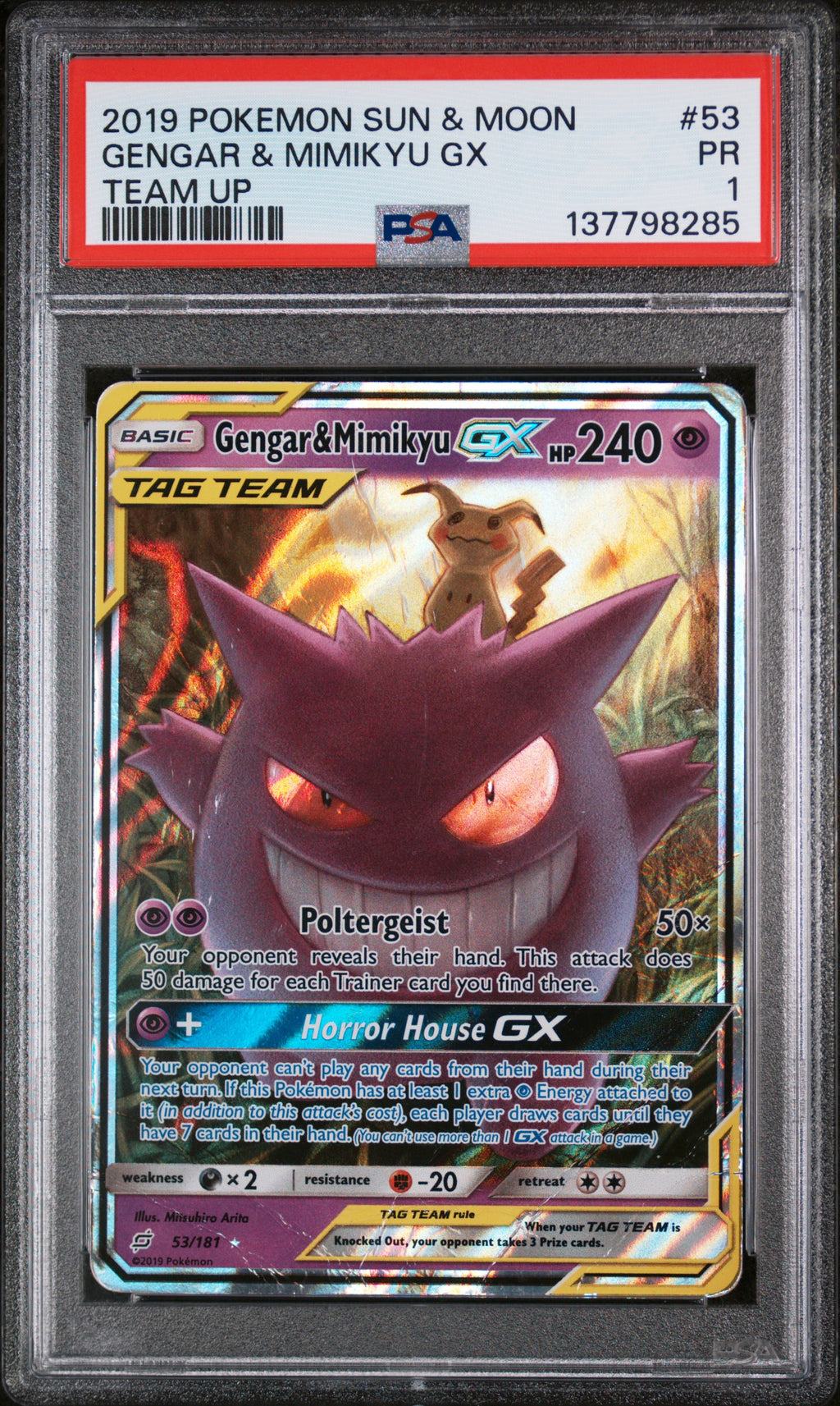 Gengar & Mimikyu Gx Team Up Pokemon Sun & Moon Team Up 53 NM PSA 1