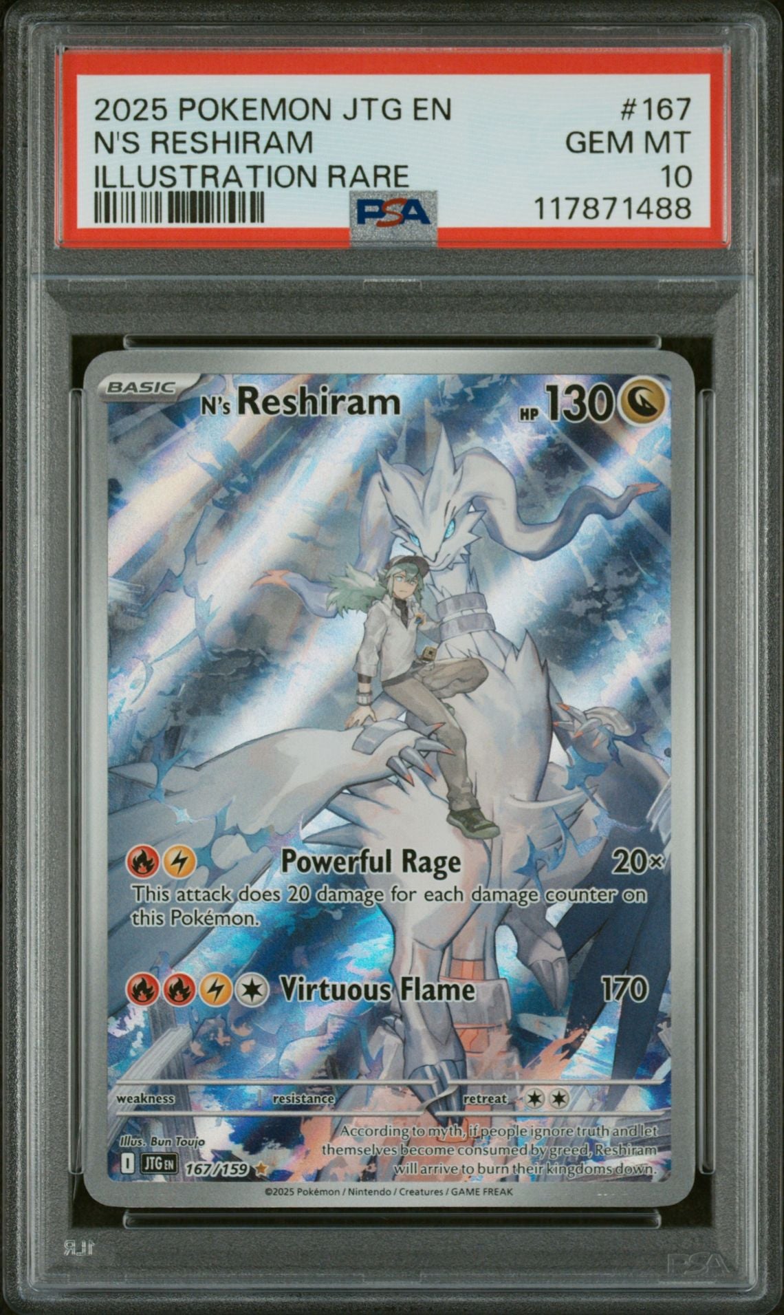 N'S RESHIRAM ILLUSTRATION RARE 2025 POKEMON JTG EN-JOURNEY TOGETHER PSA GEM MT 10