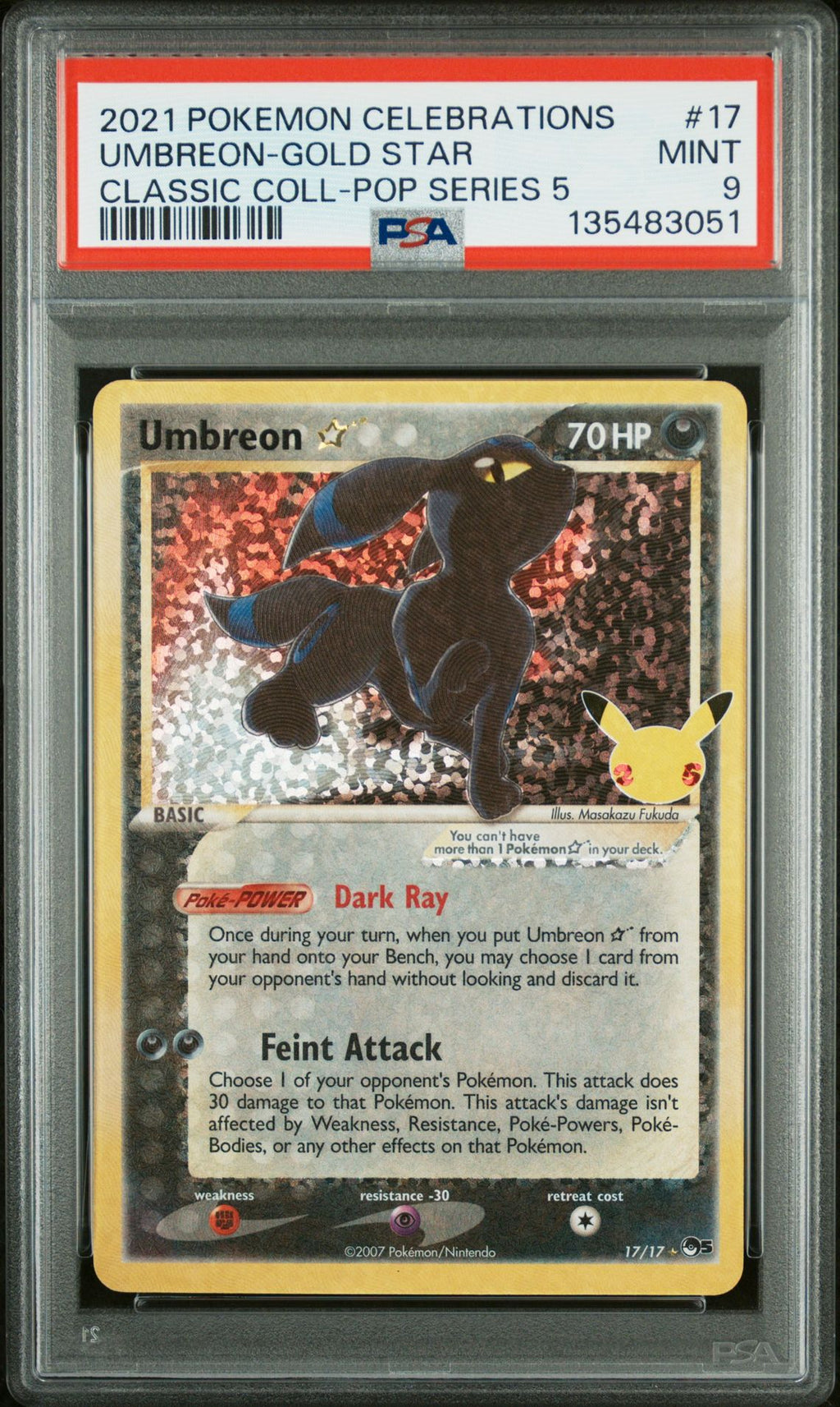 UMBREON-GOLD STAR CLASSIC COLL-POP SERIES 5 2021 POKEMON CELEBRATIONS CLASSIC COLLECTION PSA MINT 9