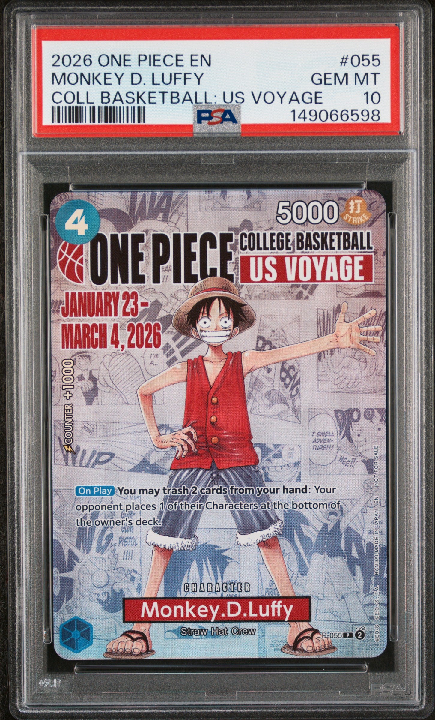 Monkey D. Luffy Coll Basketball: Us Voyage One Piece Promos 055 NM PSA 10