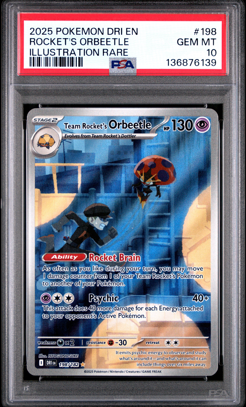 Rocket'S Orbeetle Illustration Rare Pokemon Dri En-Destined Rivals 198 NM PSA 10