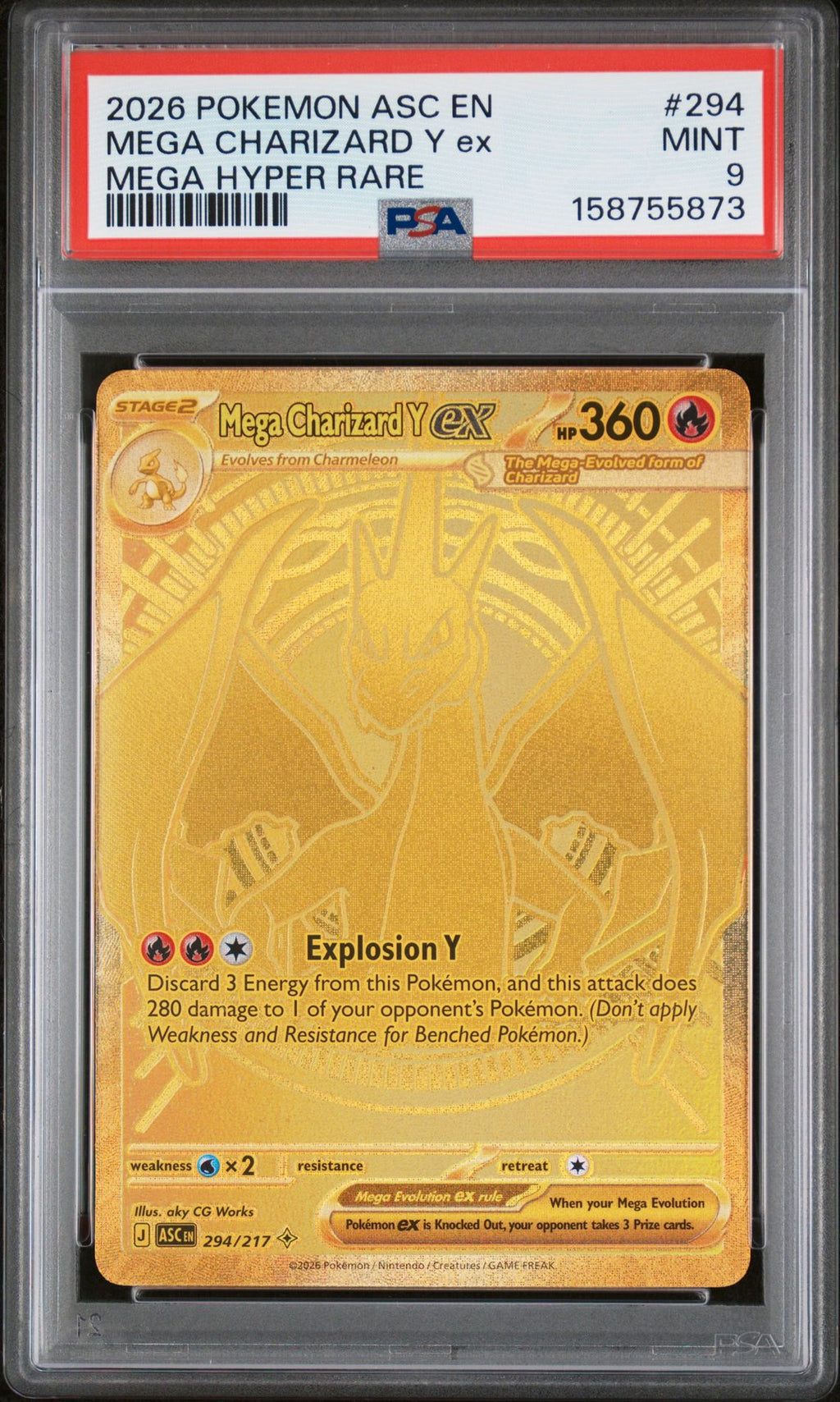 MEGA CHARIZARD Y ex MEGA HYPER RARE 2026 POKEMON ASC EN-ASCENDED HEROES PSA MINT 9