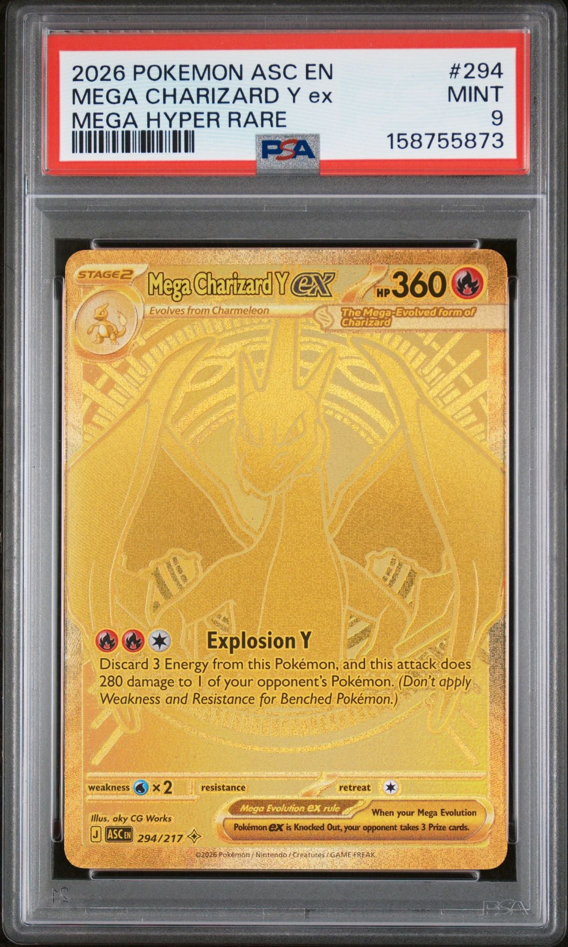 MEGA CHARIZARD Y ex MEGA HYPER RARE 2026 POKEMON ASC EN-ASCENDED HEROES PSA MINT 9