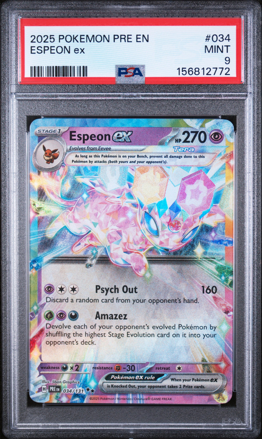 Espeon Ex Pokemon Pre En-Prismatic Evolutions 034 NM PSA 9