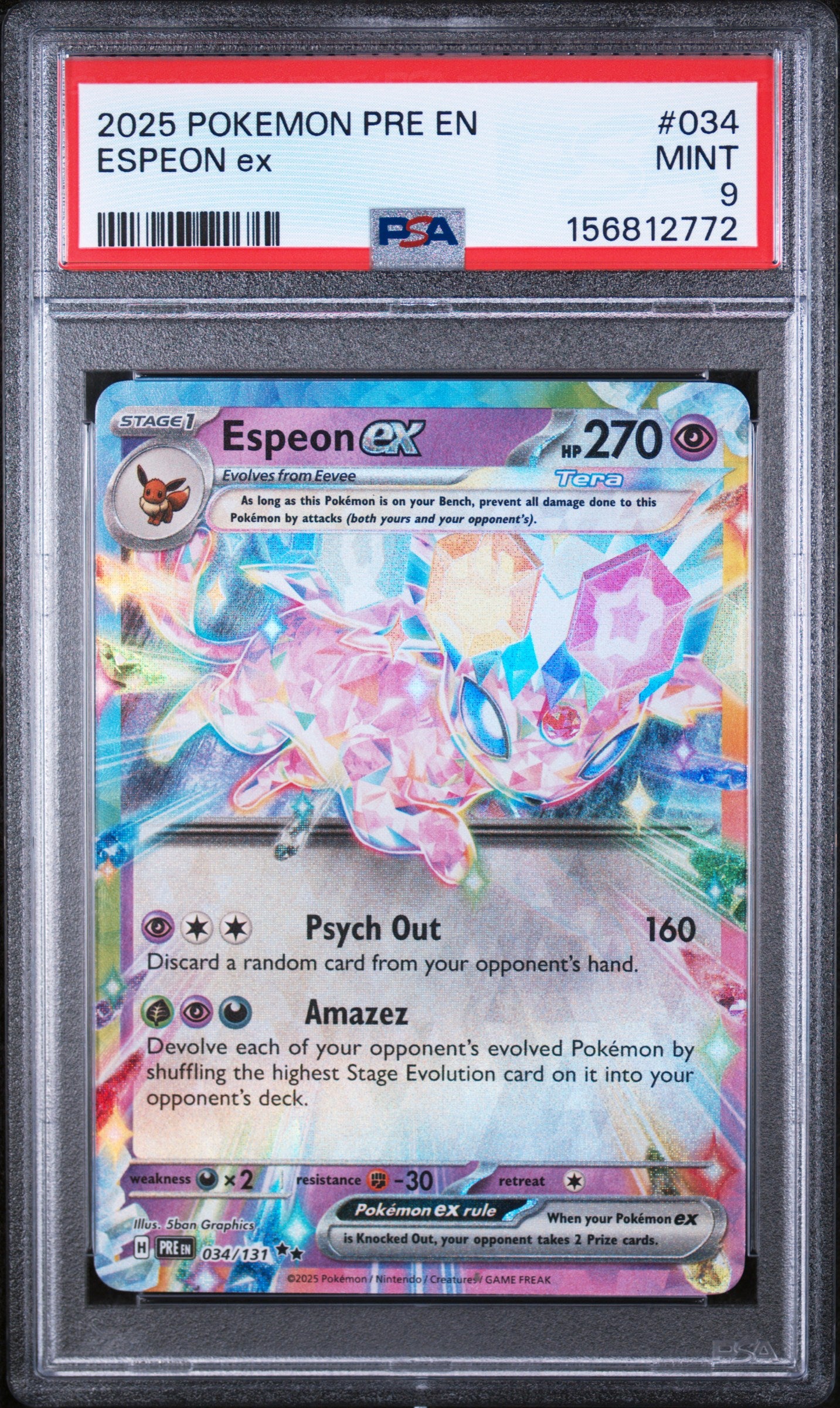Espeon Ex Pokemon Pre En-Prismatic Evolutions 034 NM PSA 9