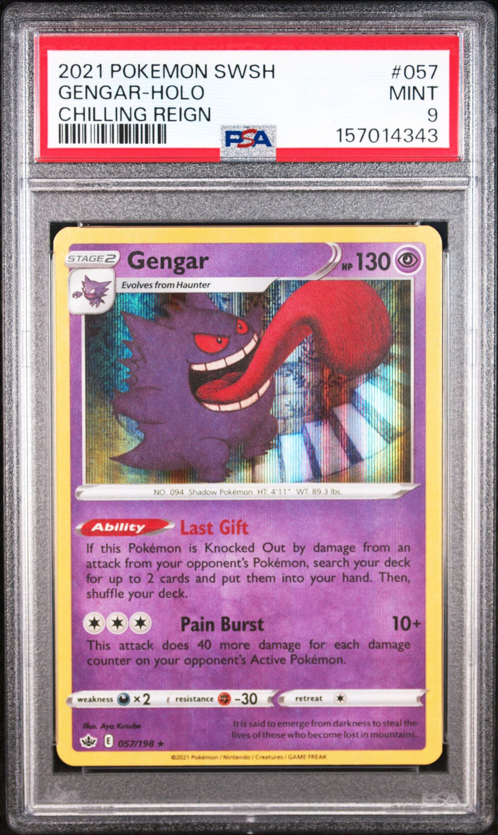 GENGAR-HOLO CHILLING REIGN 2021 POKEMON SWORD & SHIELD CHILLING REIGN PSA MINT 9