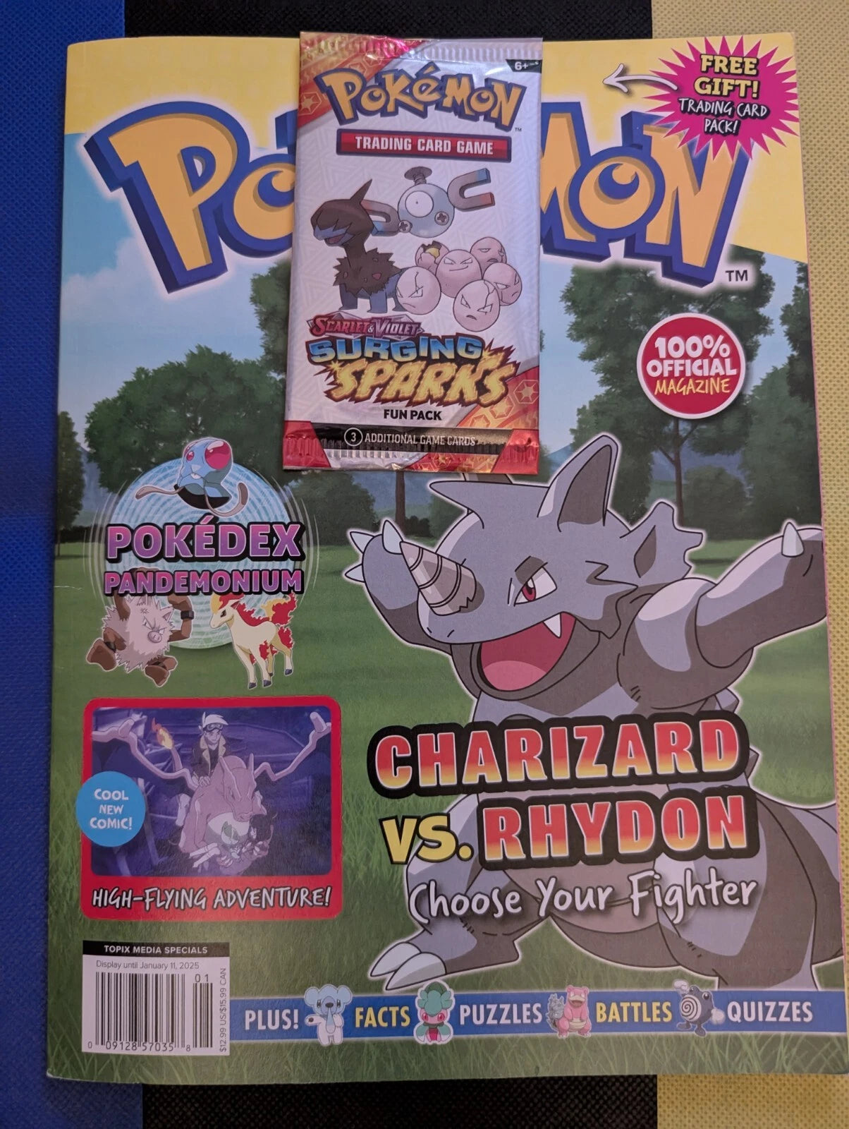 Pokemon Magazine Charizard vs. Rhydon ~ Includes Surging Sparks Fun Pack