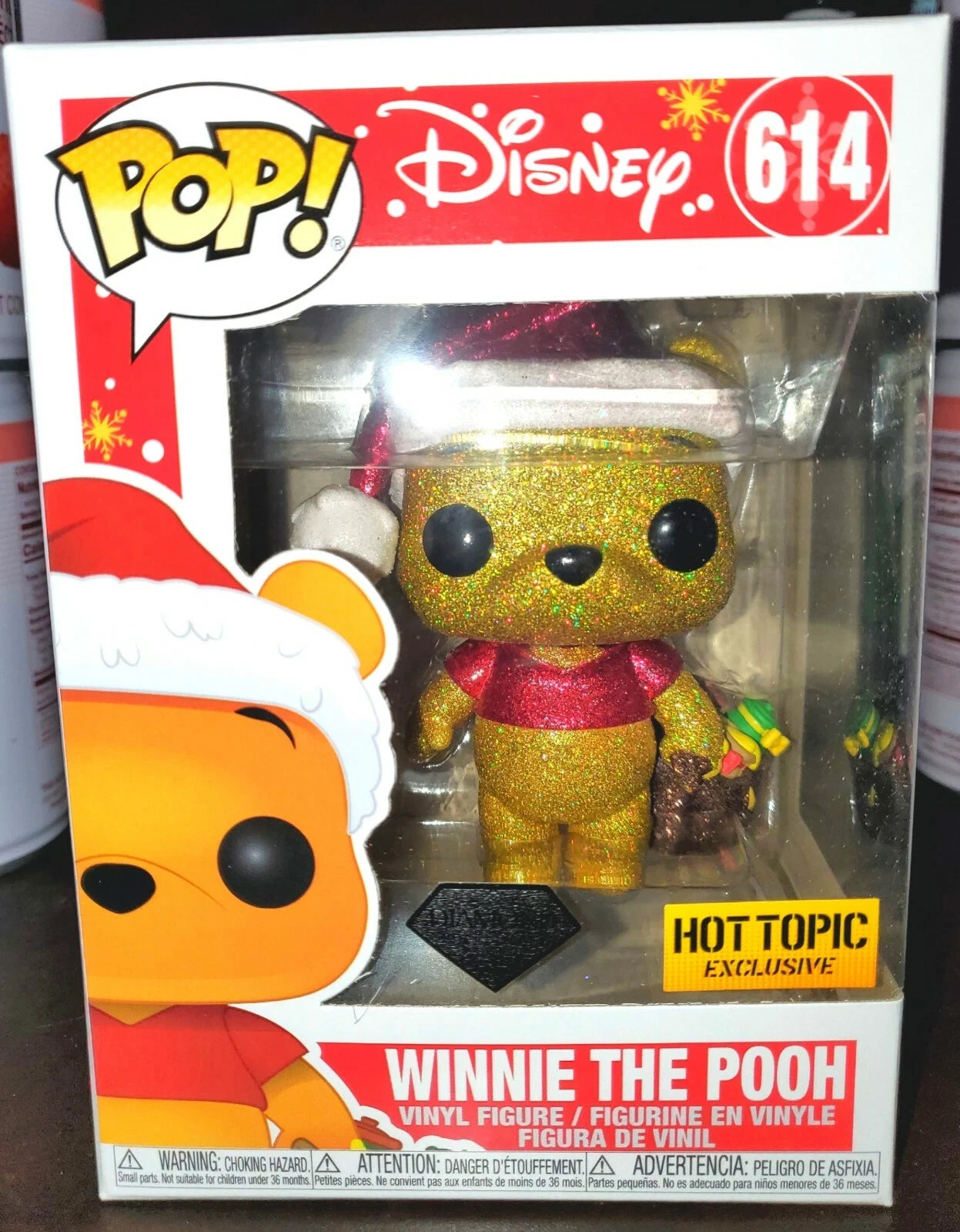 Funko Pop! Disney Winnie The Pooh #614 Christmas Diamond Hot Topic Exclusive NEW