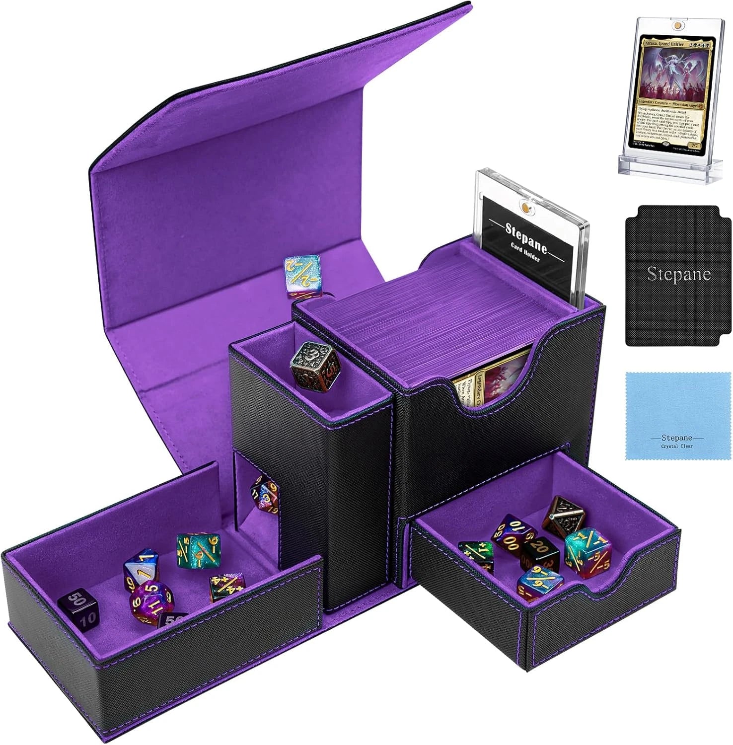 Stepane MTG Deck Box for Commander Display with Dice Tower Black & Purple