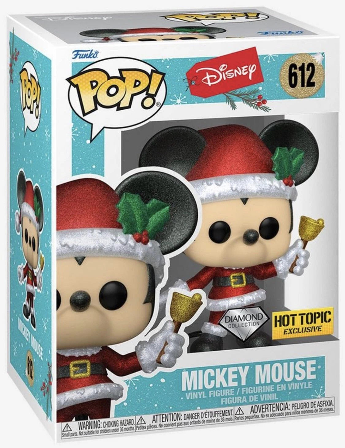 FUNKO POP! DISNEY MICKEY MOUSE DIAMOND 612 SANTA HOT TOPIC EXCLUSIVE NEW HOLIDAY