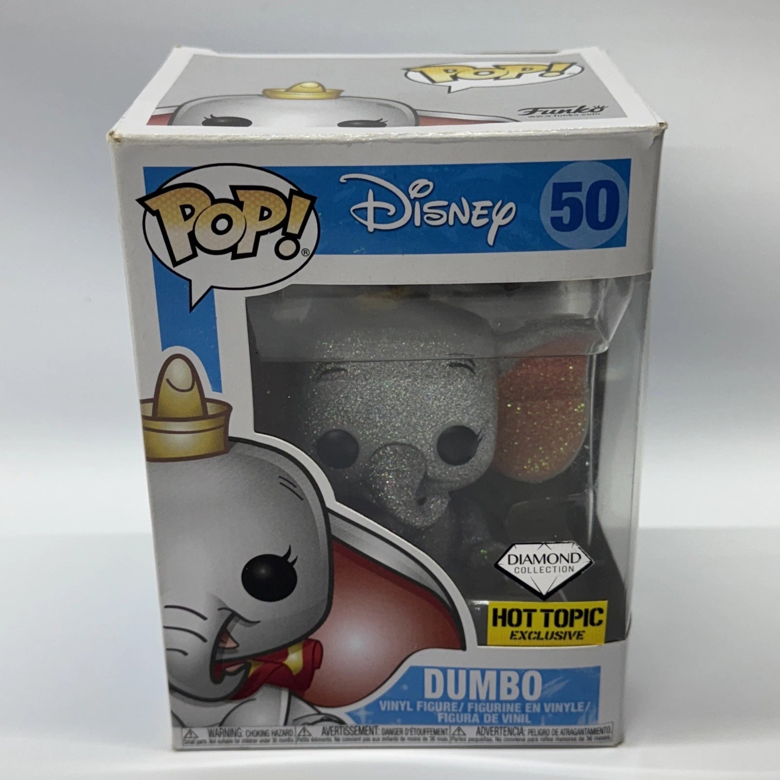 Funko Pop 'Disney' DUMBO GLITTER Vinyl Figure #50 Hot Topic Diamond New Excl.