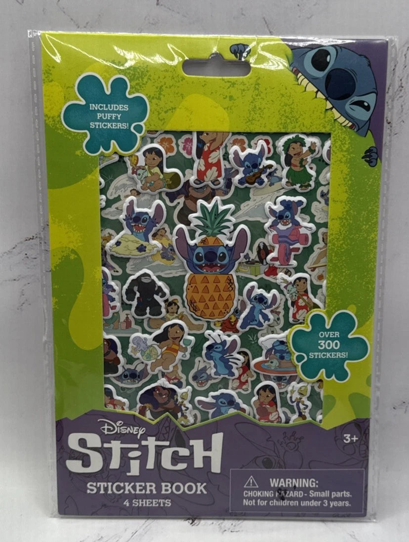 NEW Disney Stitch Sticker Book 4 Sheets With Puffy Stickers Over 300 Stickers