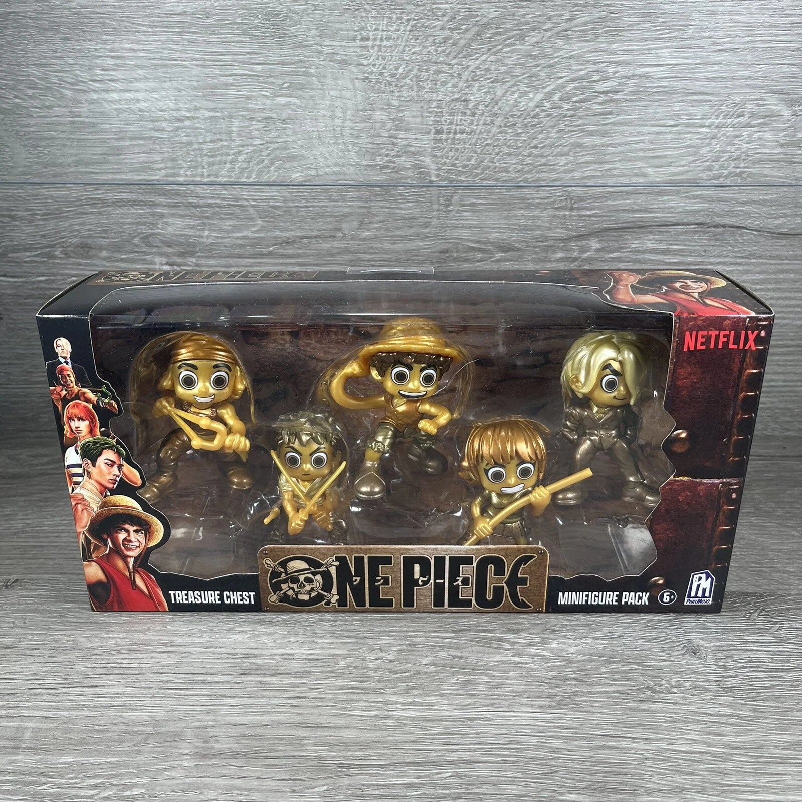 New PhatMojo Netflix One Piece Gold Treasure Chest Minifigure 5 Pack