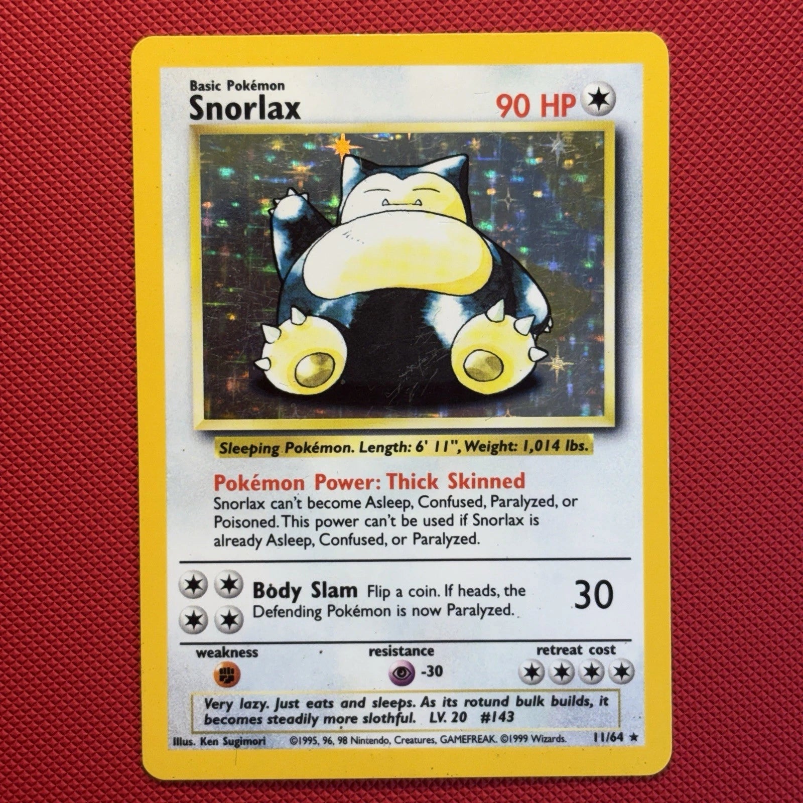 Pokémon Vintage Holo Snorlax 11/64 Jungle NO SYMBOL ERROR Wotc 1999