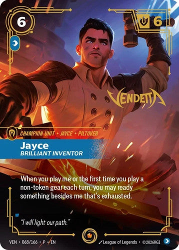 Jayce Brilliant Inventor 68 / 166- Riftbound RQ Promo, Vendetta stamp