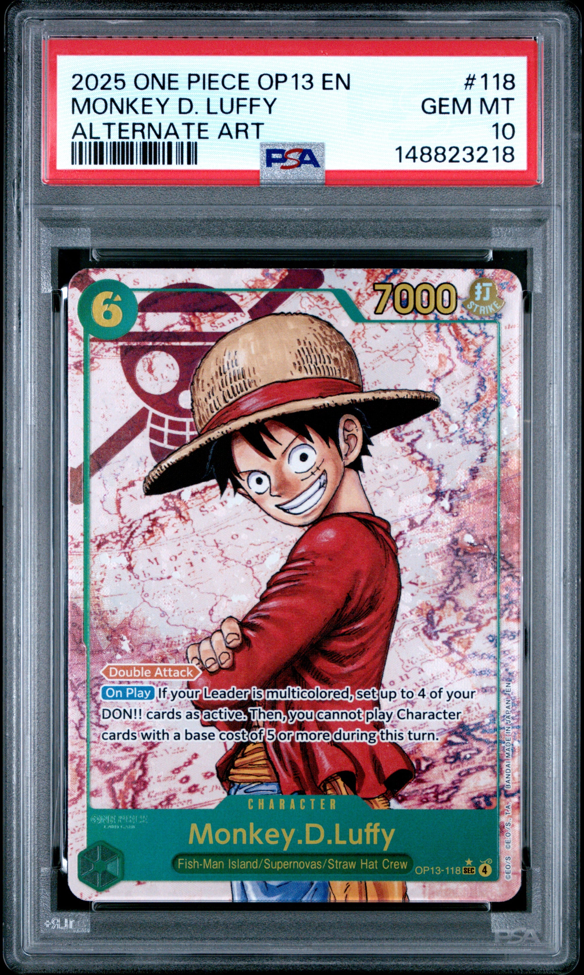 Monkey D. Luffy Alternate Art One Piece Op13-Carrying On His Will 118 NM PSA 10