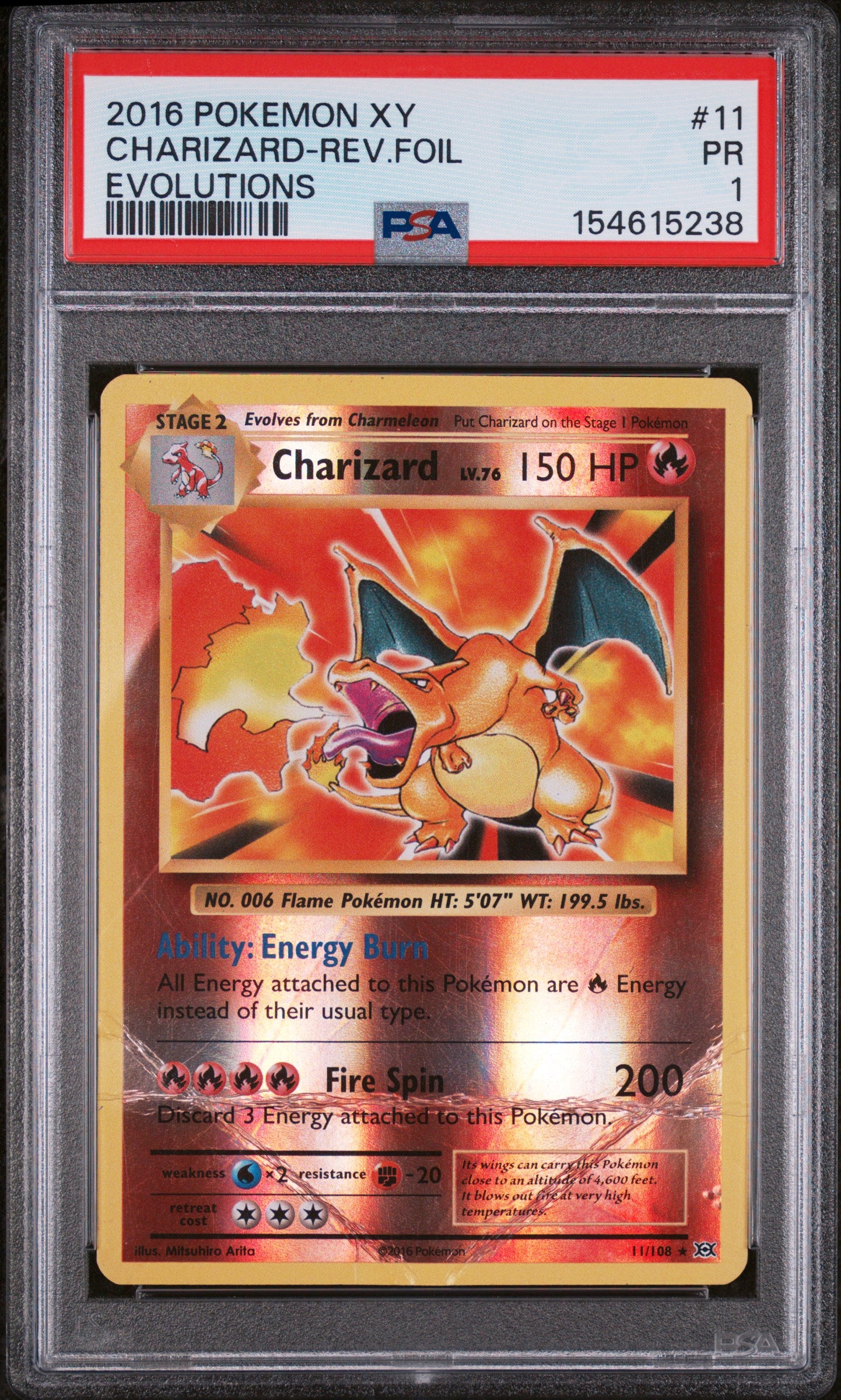 Charizard-Rev.Foil Evolutions Pokemon Xy Evolutions 11 NM PSA 1