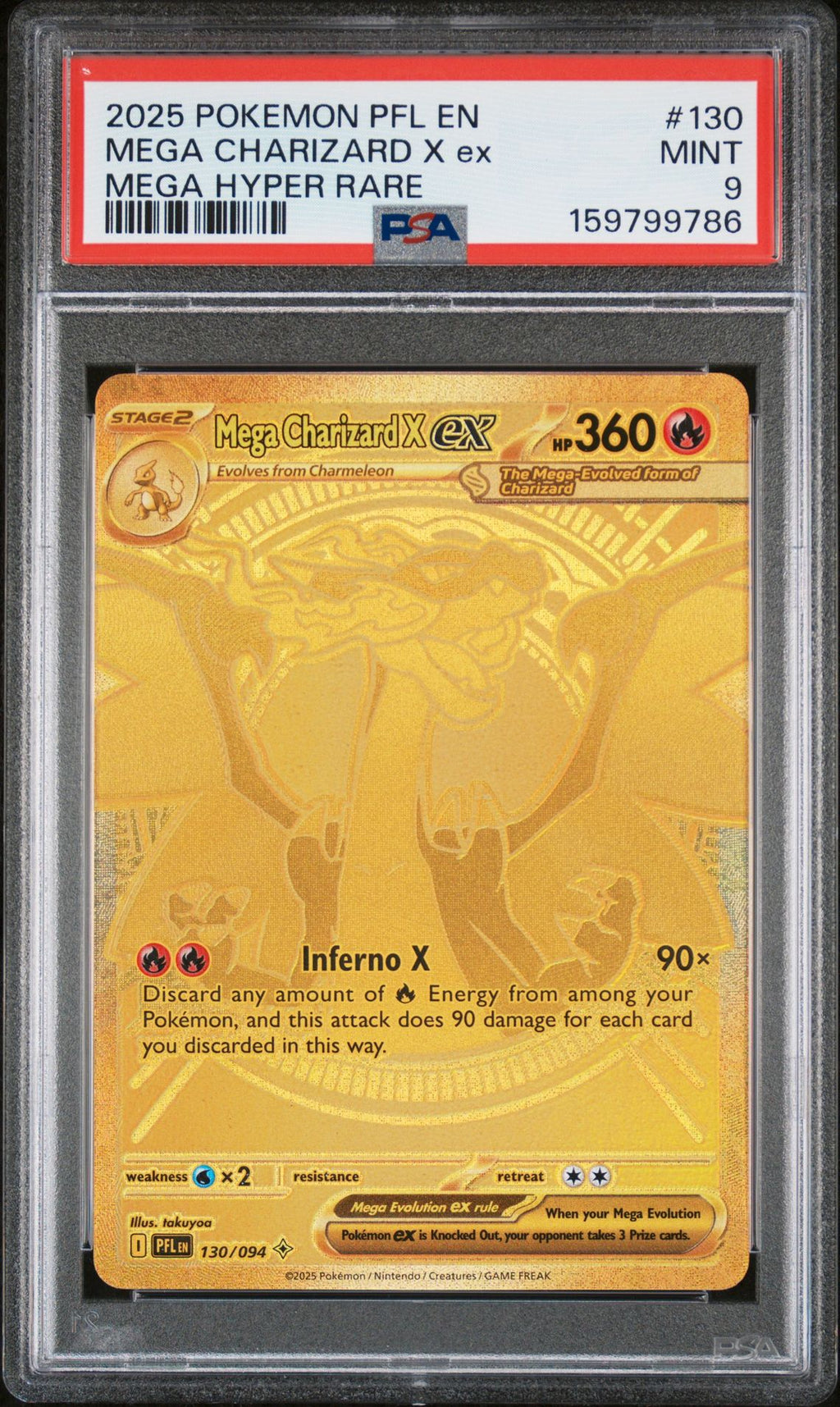 MEGA CHARIZARD X ex MEGA HYPER RARE 2025 POKEMON PFL EN-PHANTASMAL FLAMES PSA MINT 9