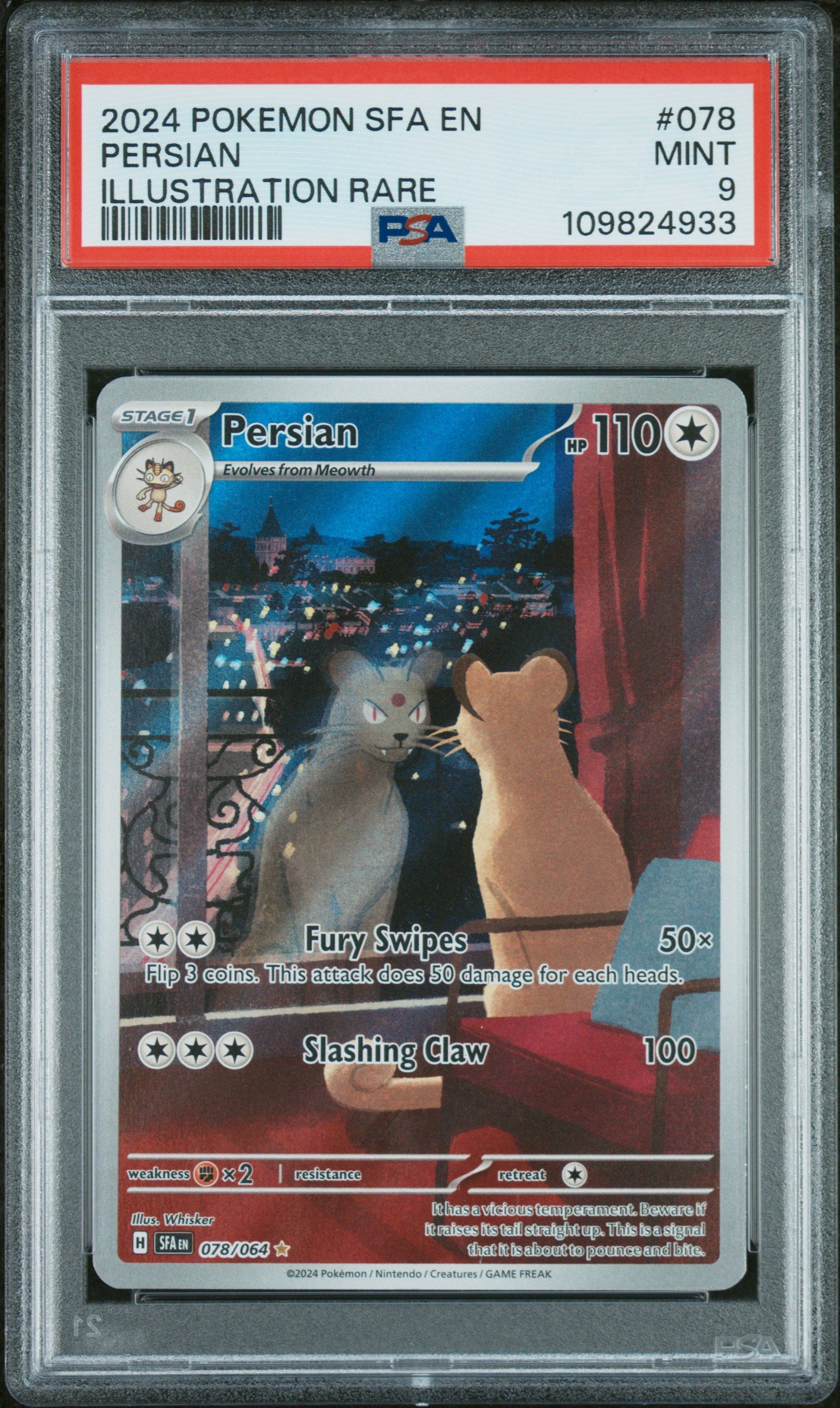 Persian Illustration Rare Pokemon Sfa En-Shrouded Fable 078 NM PSA 9