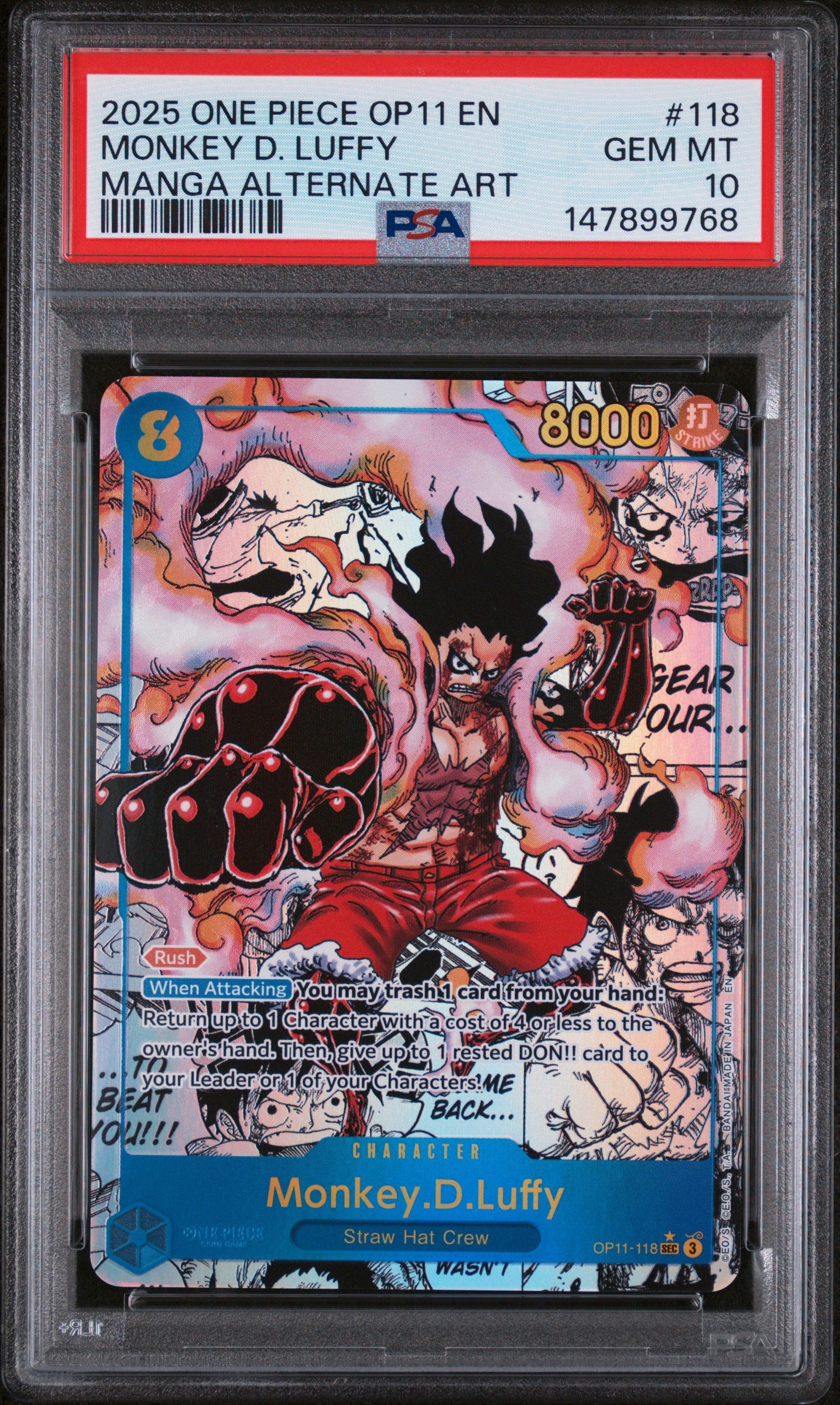 Monkey D. Luffy Manga Alternate Art One Piece Op11-A Fist Of Divine Speed 118 NM