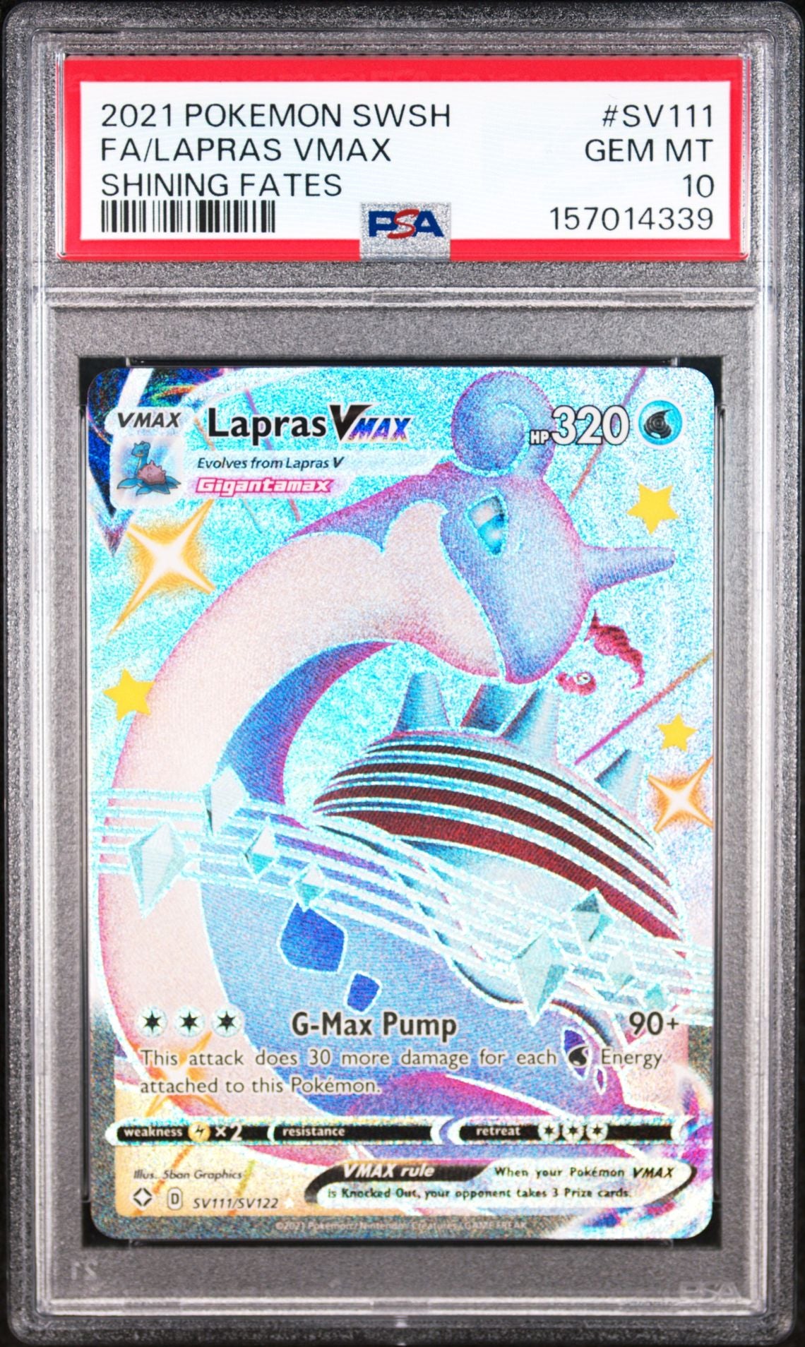 FA/LAPRAS VMAX SHINING FATES 2021 POKEMON SWORD & SHIELD SHINING FATES PSA GEM MT 10