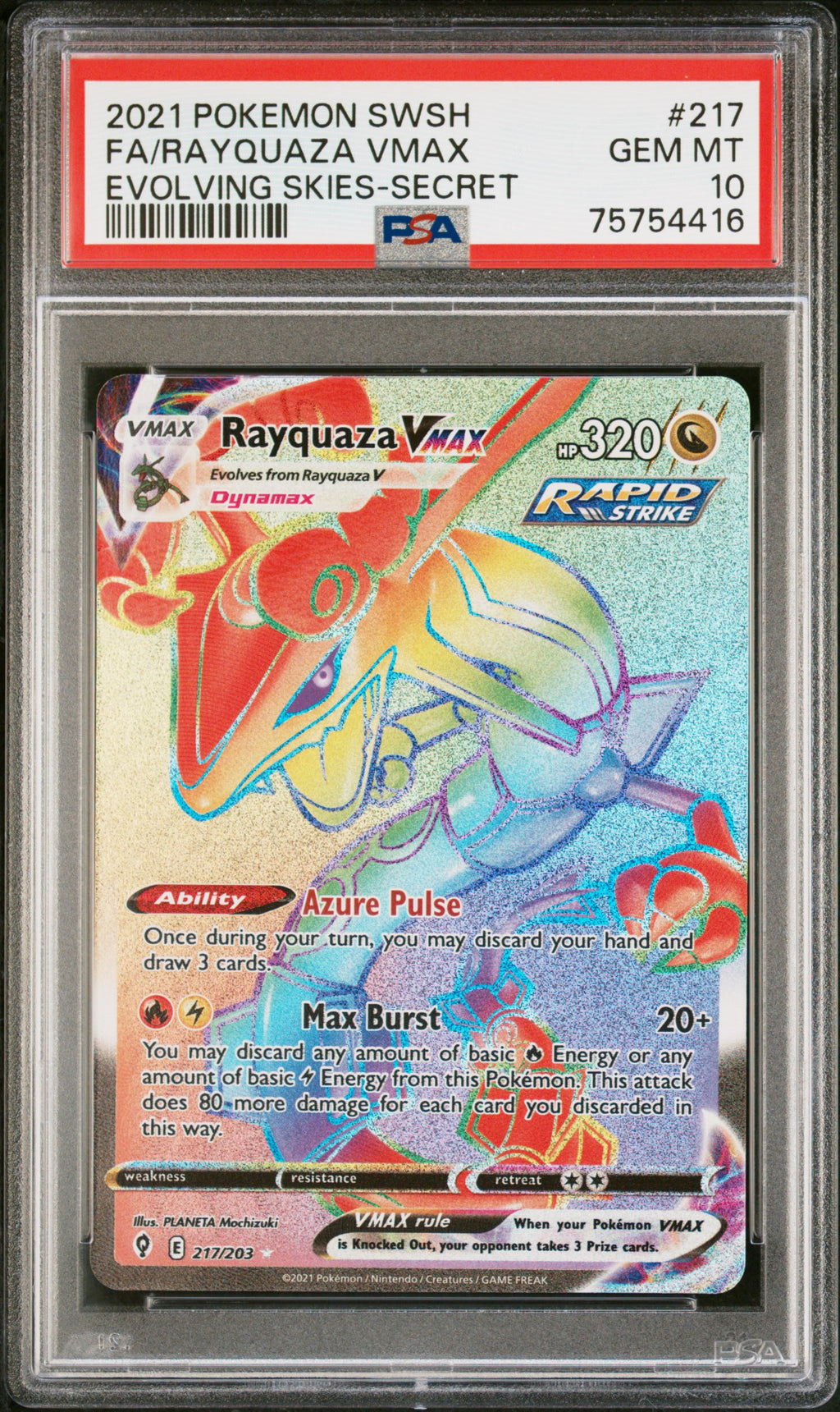 Fa/Rayquaza Vmax Evolving Skies-Secret Pokemon 217 PSA 10